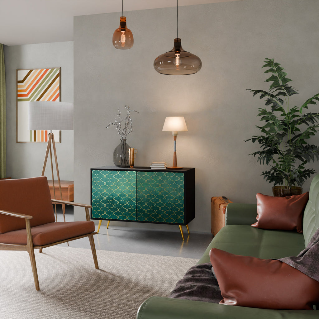 TESSELATED GREENERY Sideboard mit 2 Türen in Schwarz