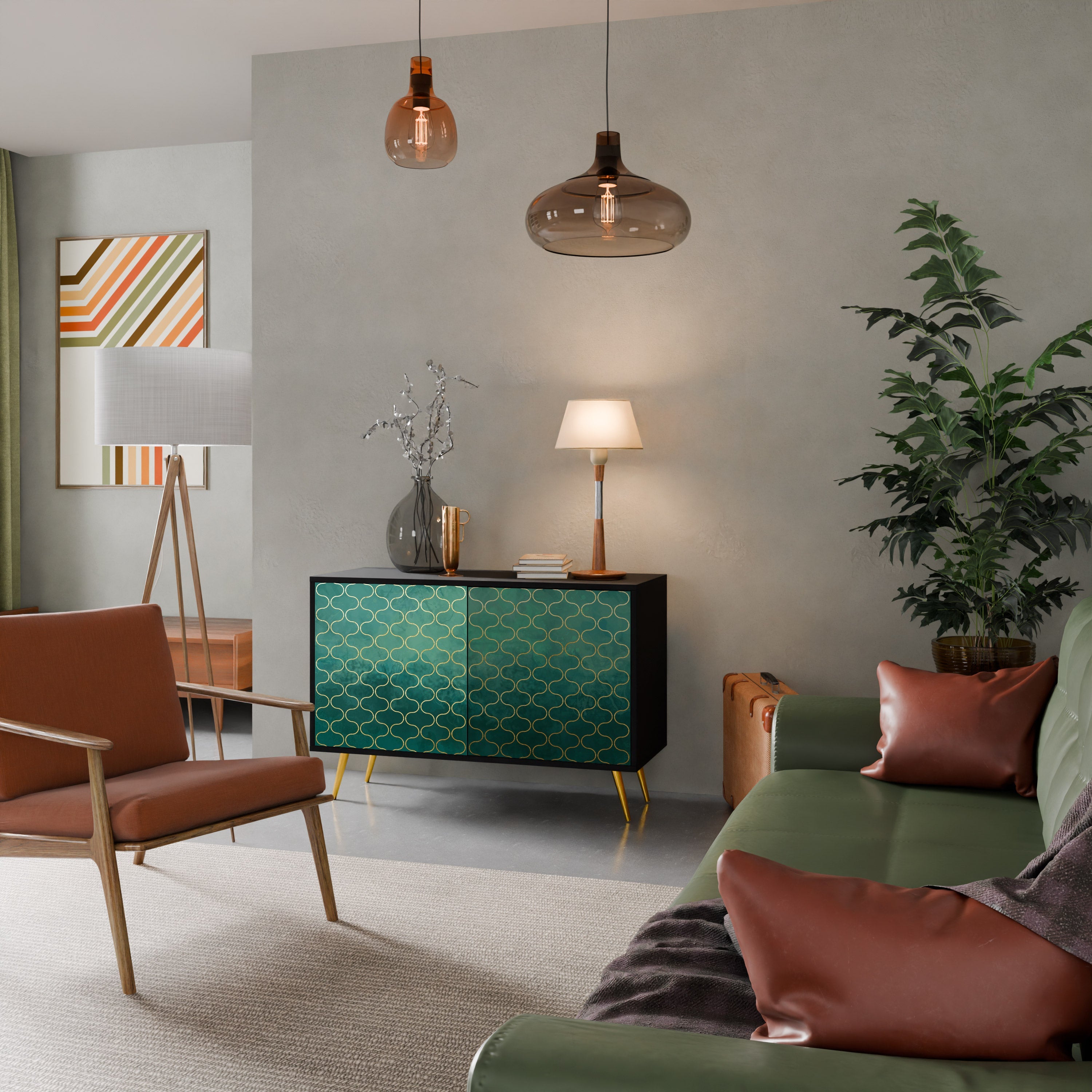 TESSELATED GREENERY Sideboard mit 2 Türen in Schwarz