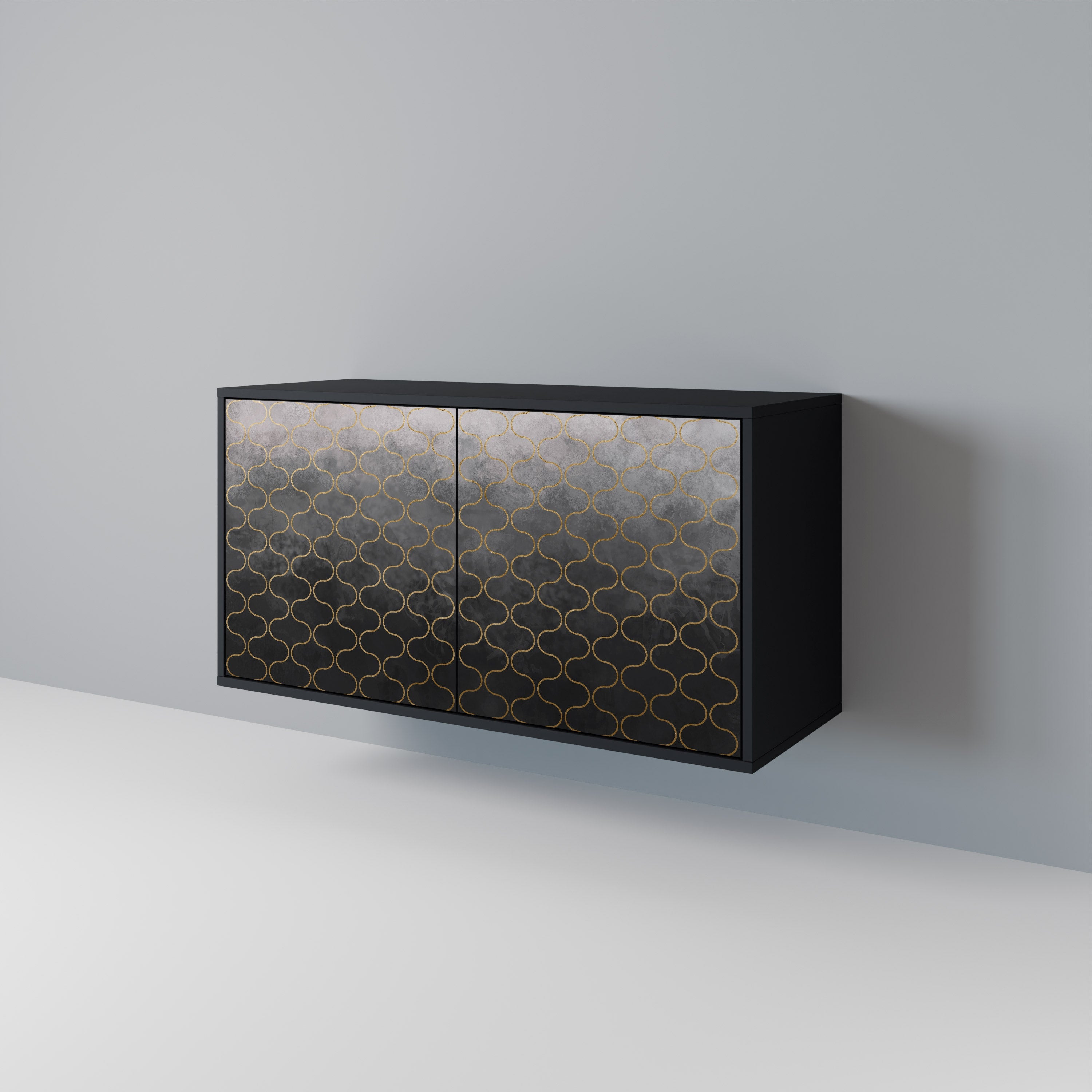TESSELATED GRAYISH Sideboard mit 2 Türen in schwarzem Finish