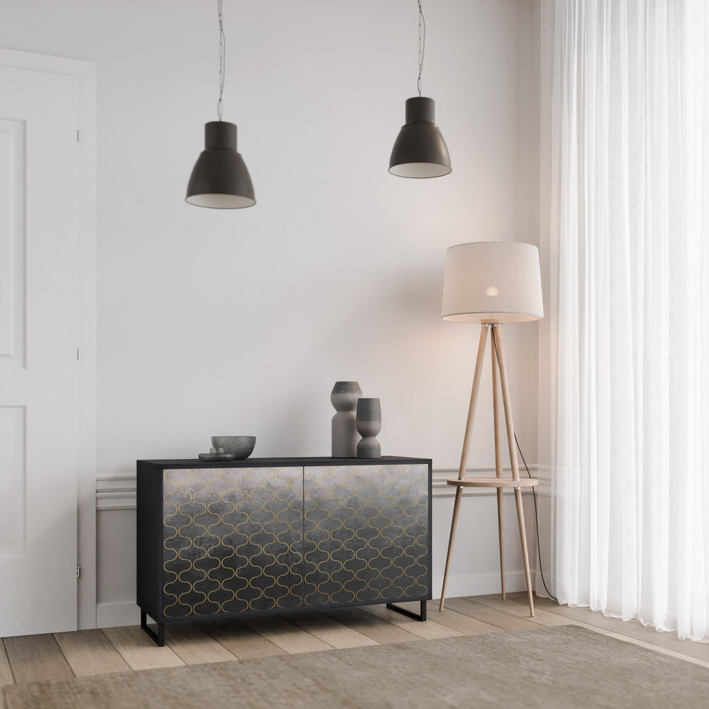 TESSELATED GRAYISH Sideboard mit 2 Türen in schwarzem Finish