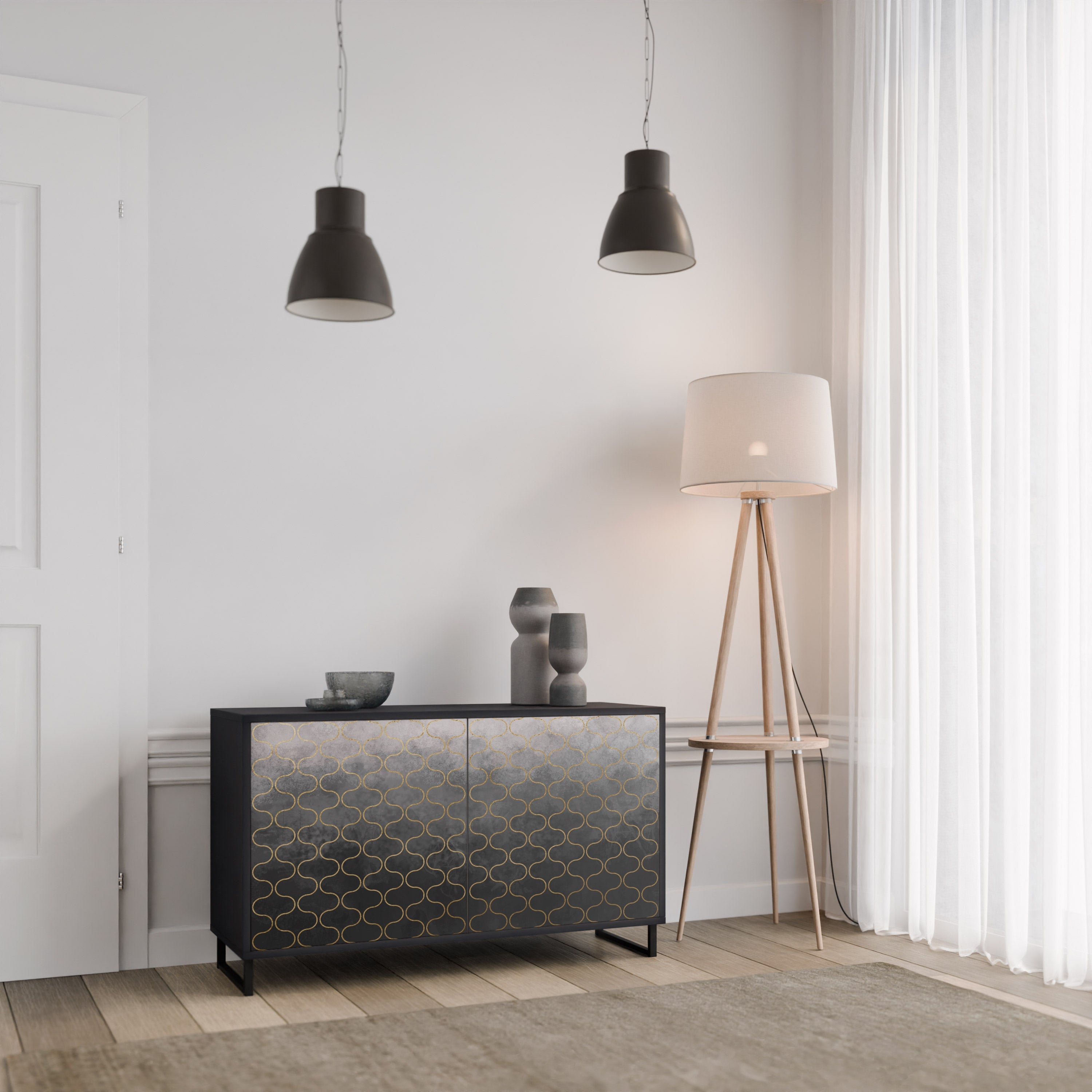 TESSELATED GRAYISH Sideboard mit 2 Türen in schwarzem Finish
