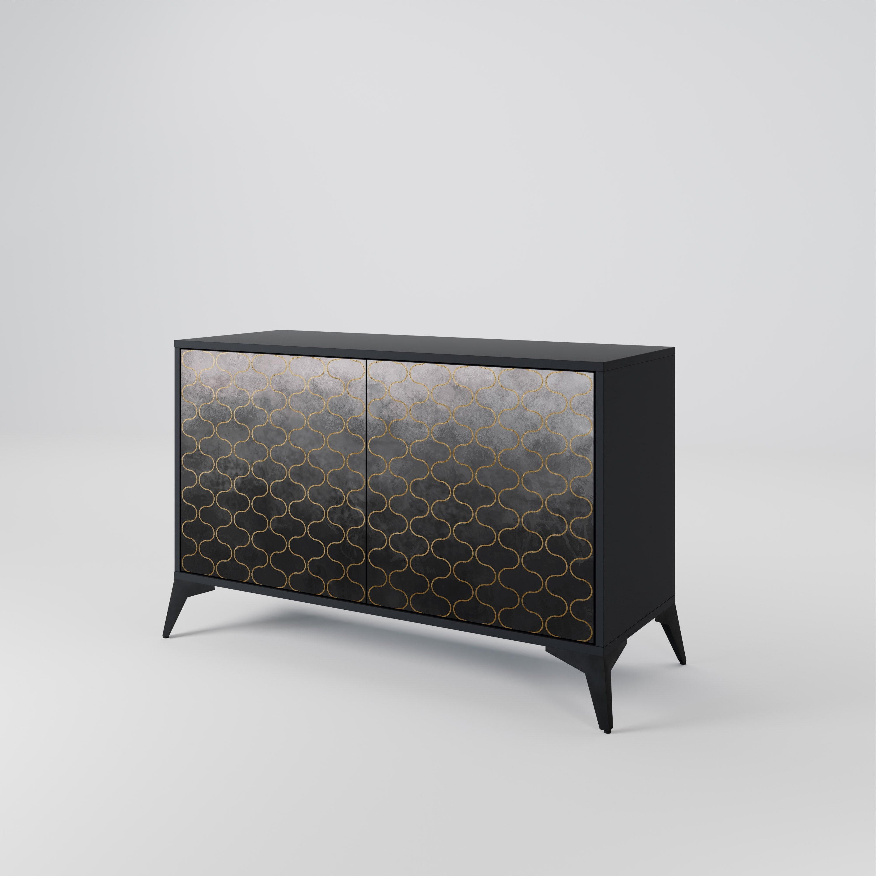 TESSELATED GRAYISH Sideboard mit 2 Türen in schwarzem Finish
