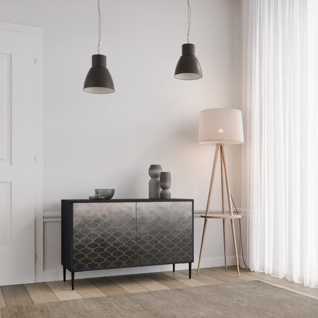 TESSELATED GRAYISH Sideboard mit 2 Türen in schwarzem Finish