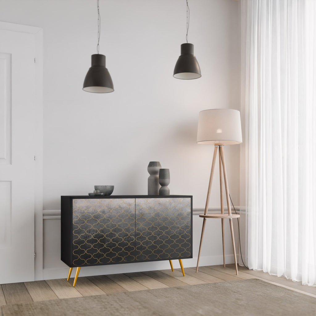 TESSELATED GRAYISH Sideboard mit 2 Türen in schwarzem Finish