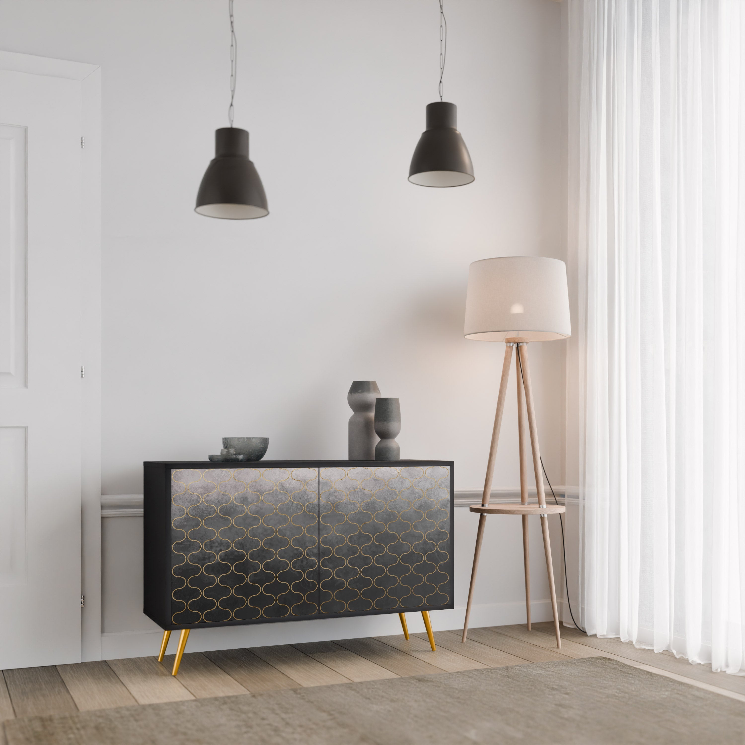 TESSELATED GRAYISH Sideboard mit 2 Türen in schwarzem Finish