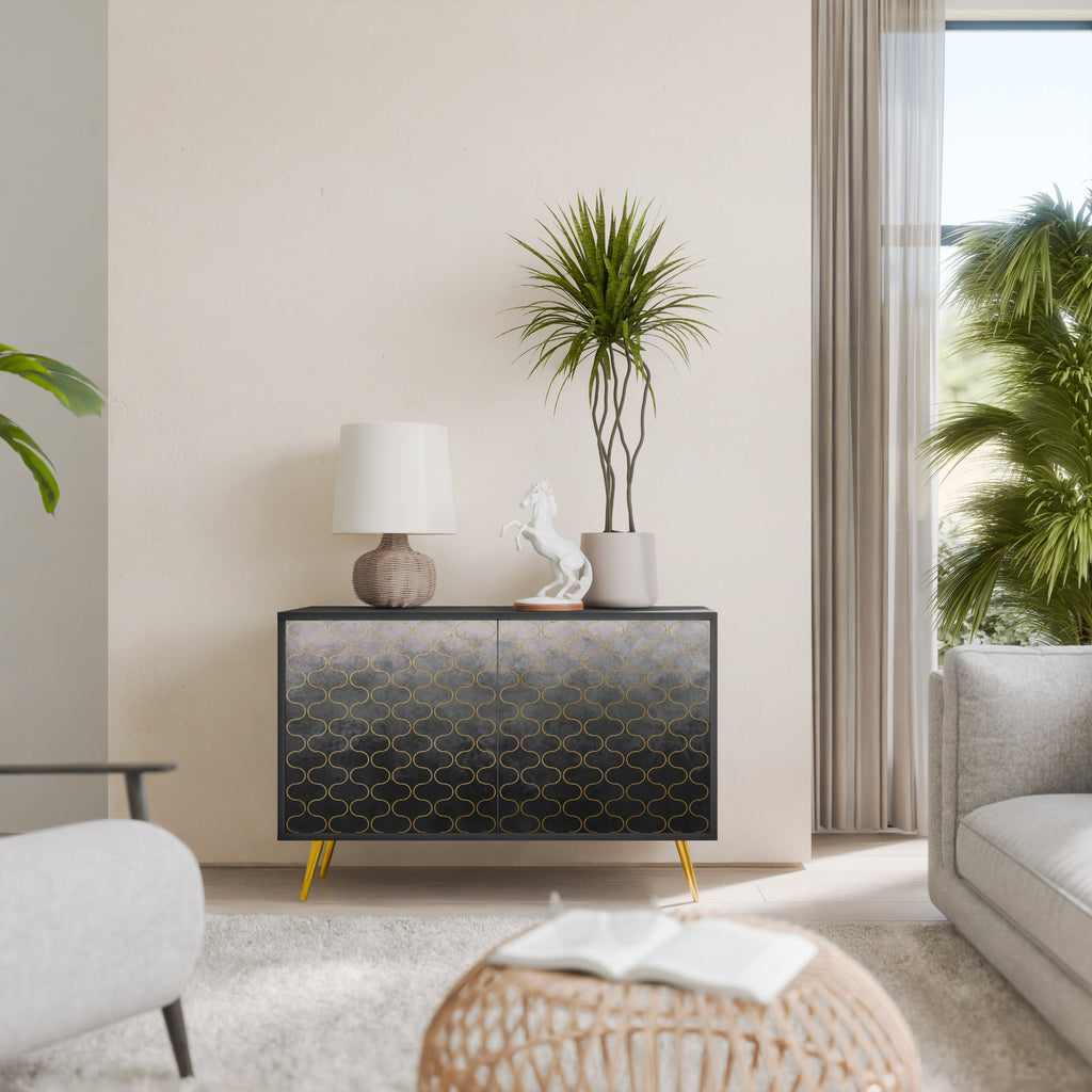 TESSELATED GRAYISH Sideboard mit 2 Türen in schwarzem Finish