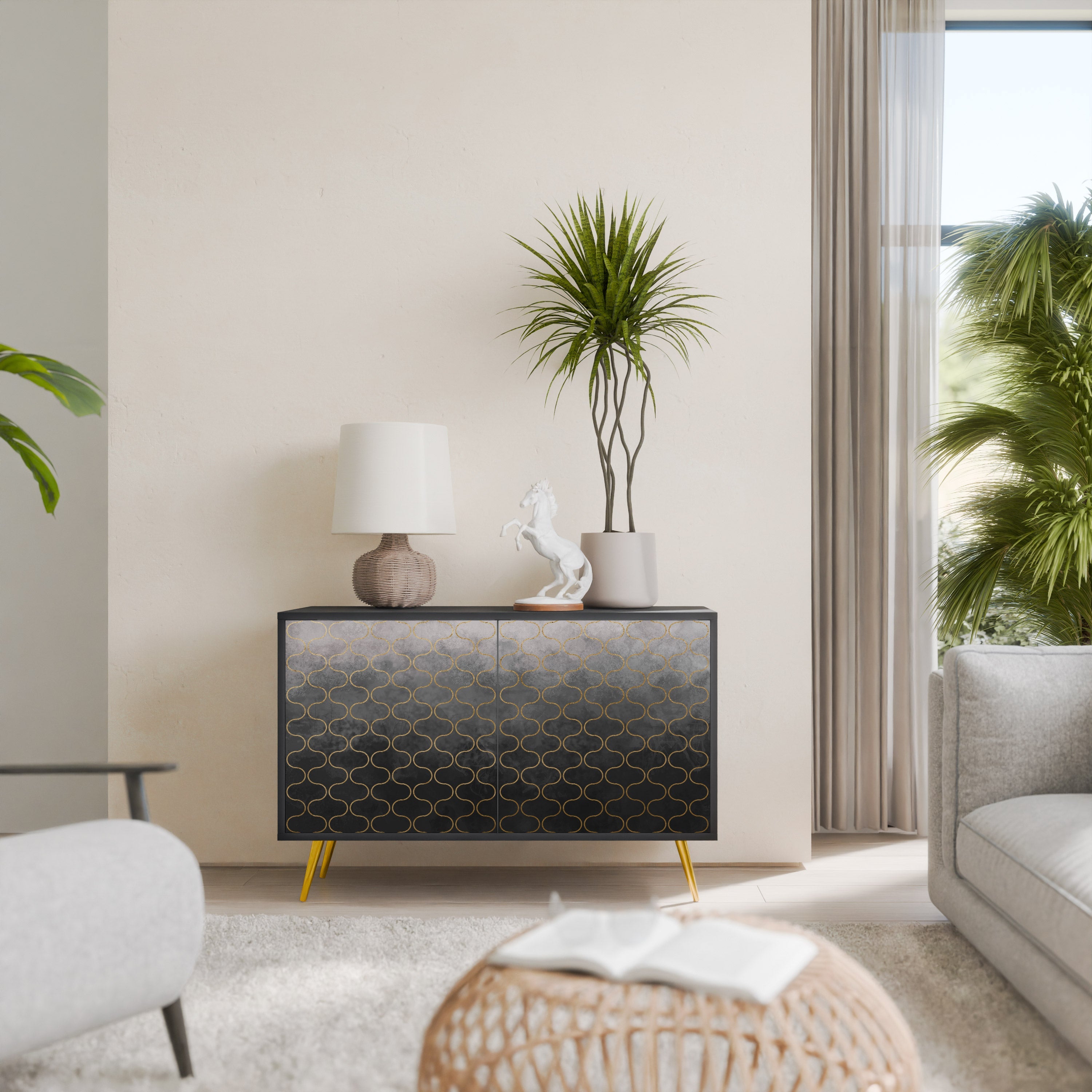 TESSELATED GRAYISH Sideboard mit 2 Türen in schwarzem Finish