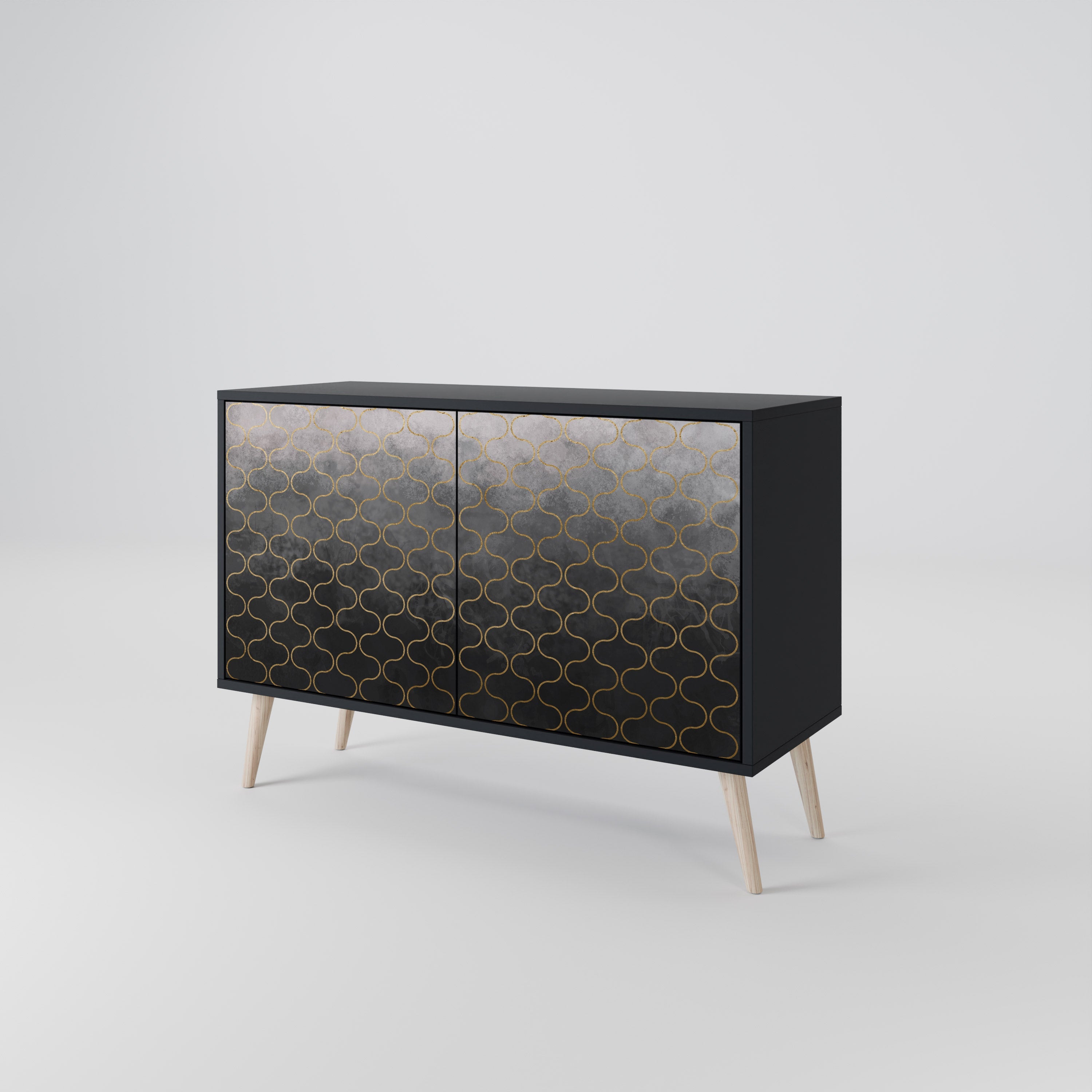 TESSELATED GRAYISH Sideboard mit 2 Türen in schwarzem Finish