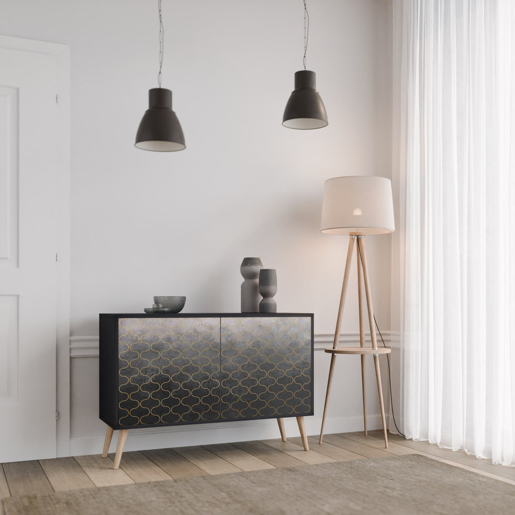 TESSELATED GRAYISH Sideboard mit 2 Türen in schwarzem Finish