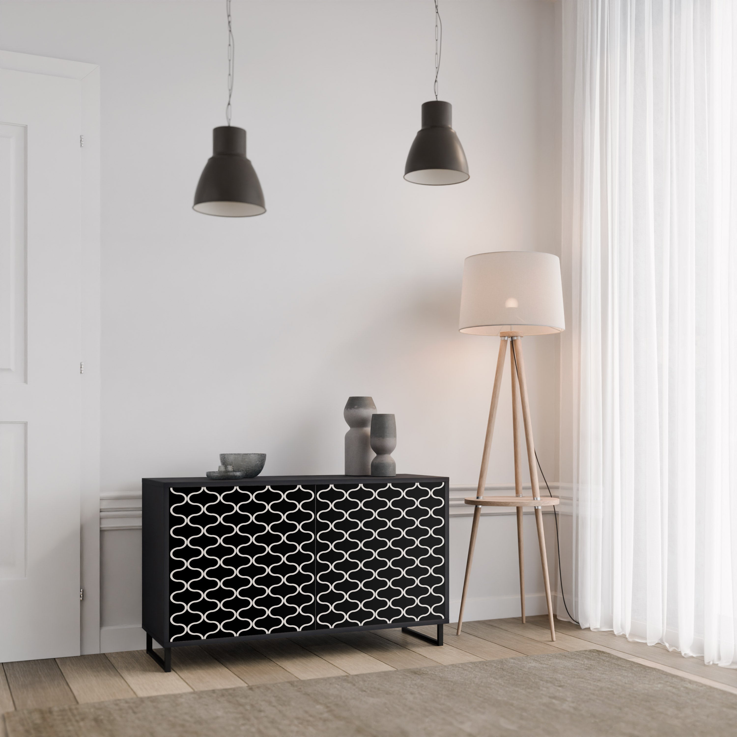 TESSELATED BLACKNESS Sideboard mit 2 Türen in schwarzem Finish