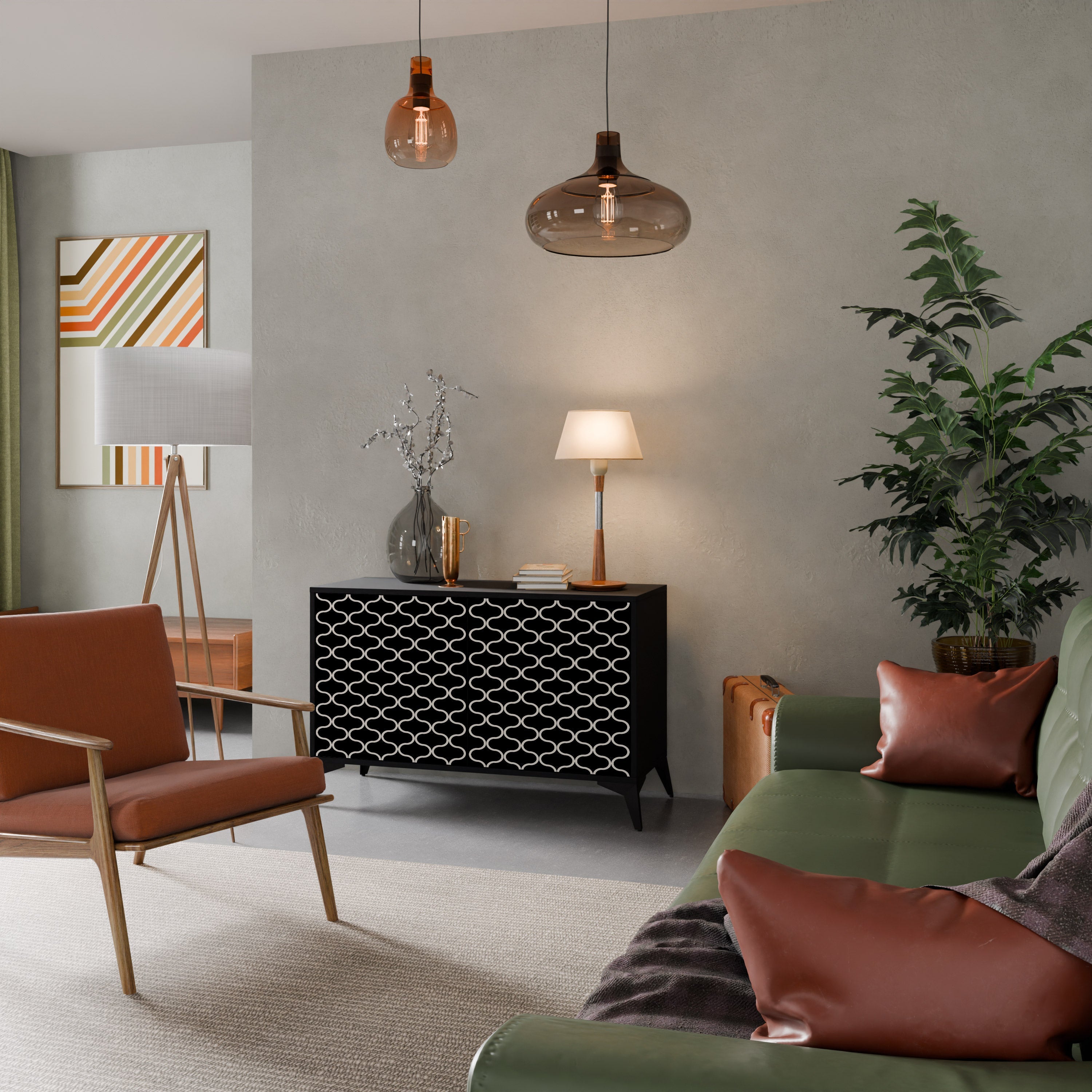 TESSELATED BLACKNESS Sideboard mit 2 Türen in schwarzem Finish