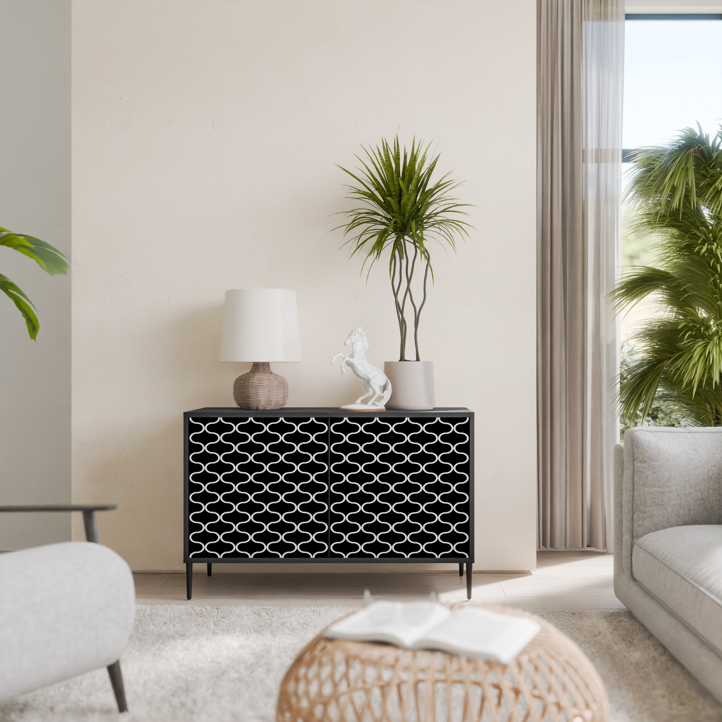 TESSELATED BLACKNESS Sideboard mit 2 Türen in schwarzem Finish