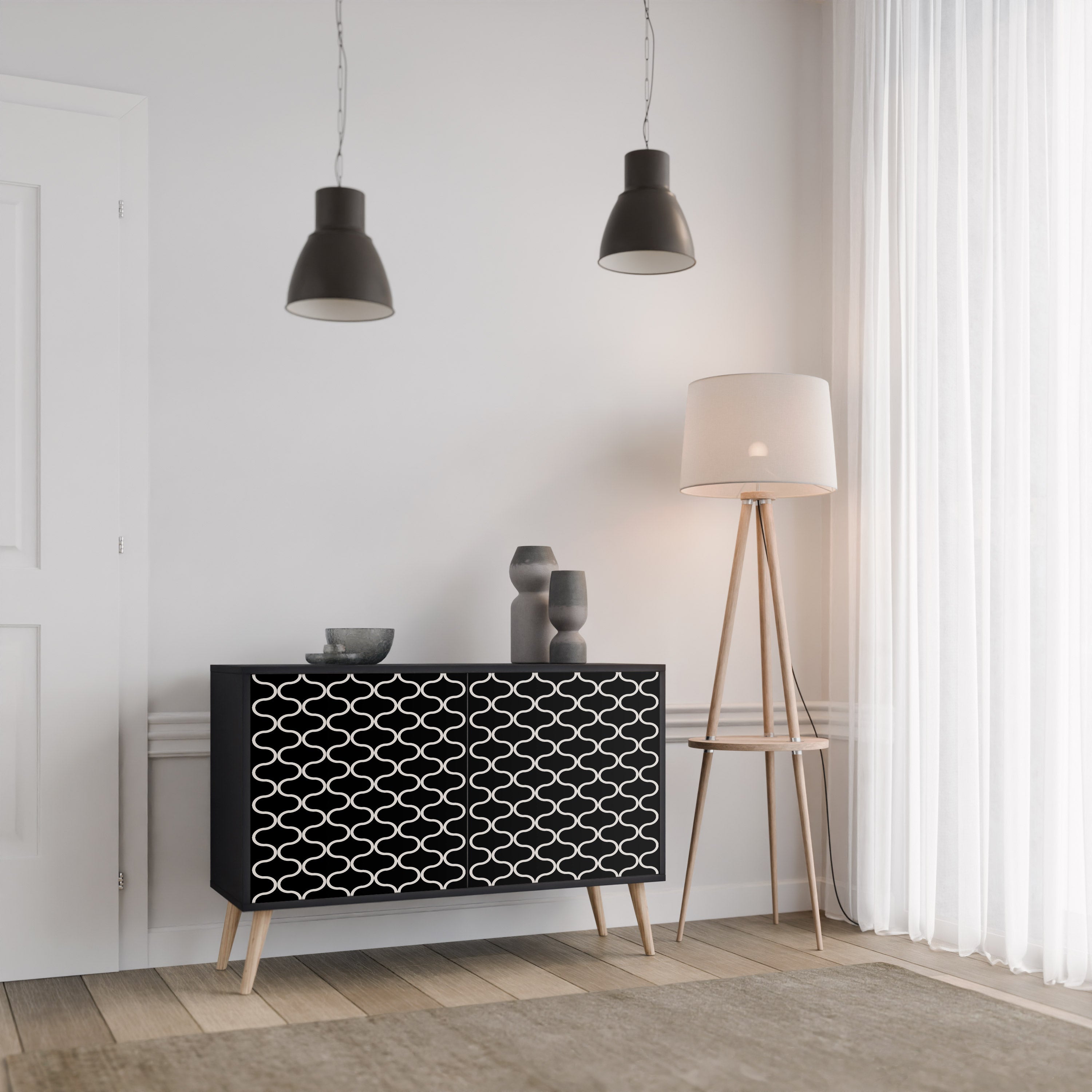 TESSELATED BLACKNESS Sideboard mit 2 Türen in schwarzem Finish