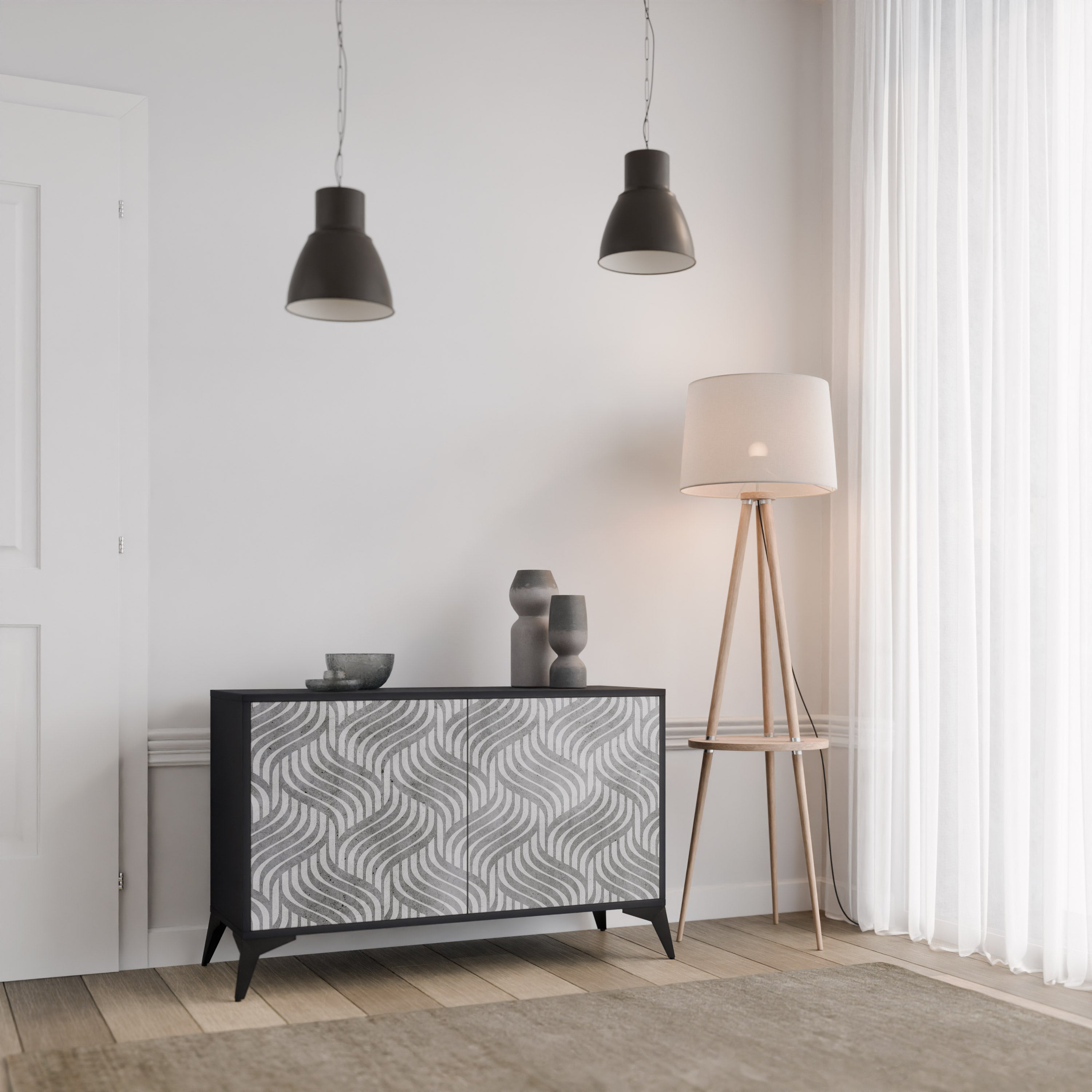 CONCRETE MOVEMENT Sideboard mit 2 Türen in Schwarz