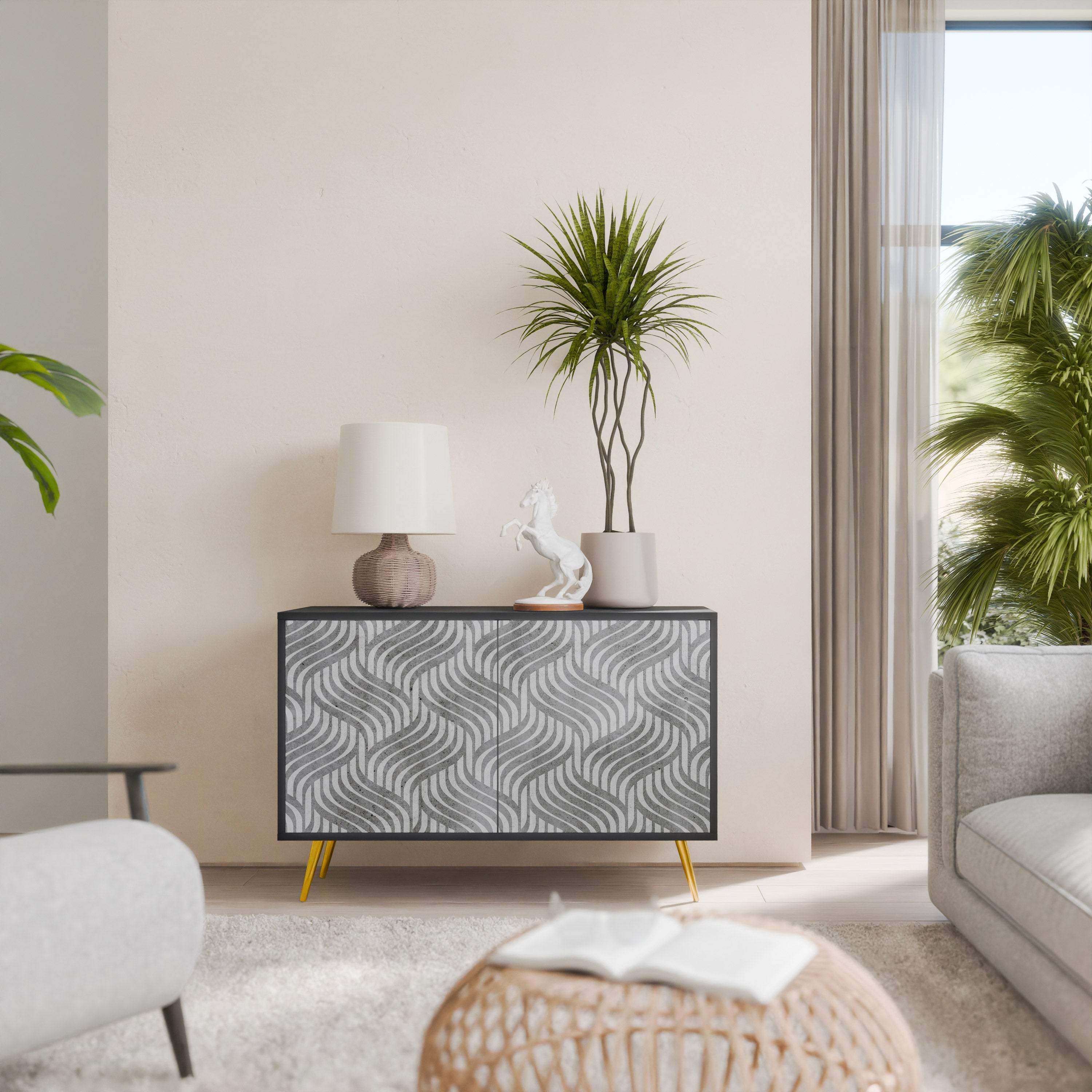 CONCRETE MOVEMENT Sideboard mit 2 Türen in Schwarz