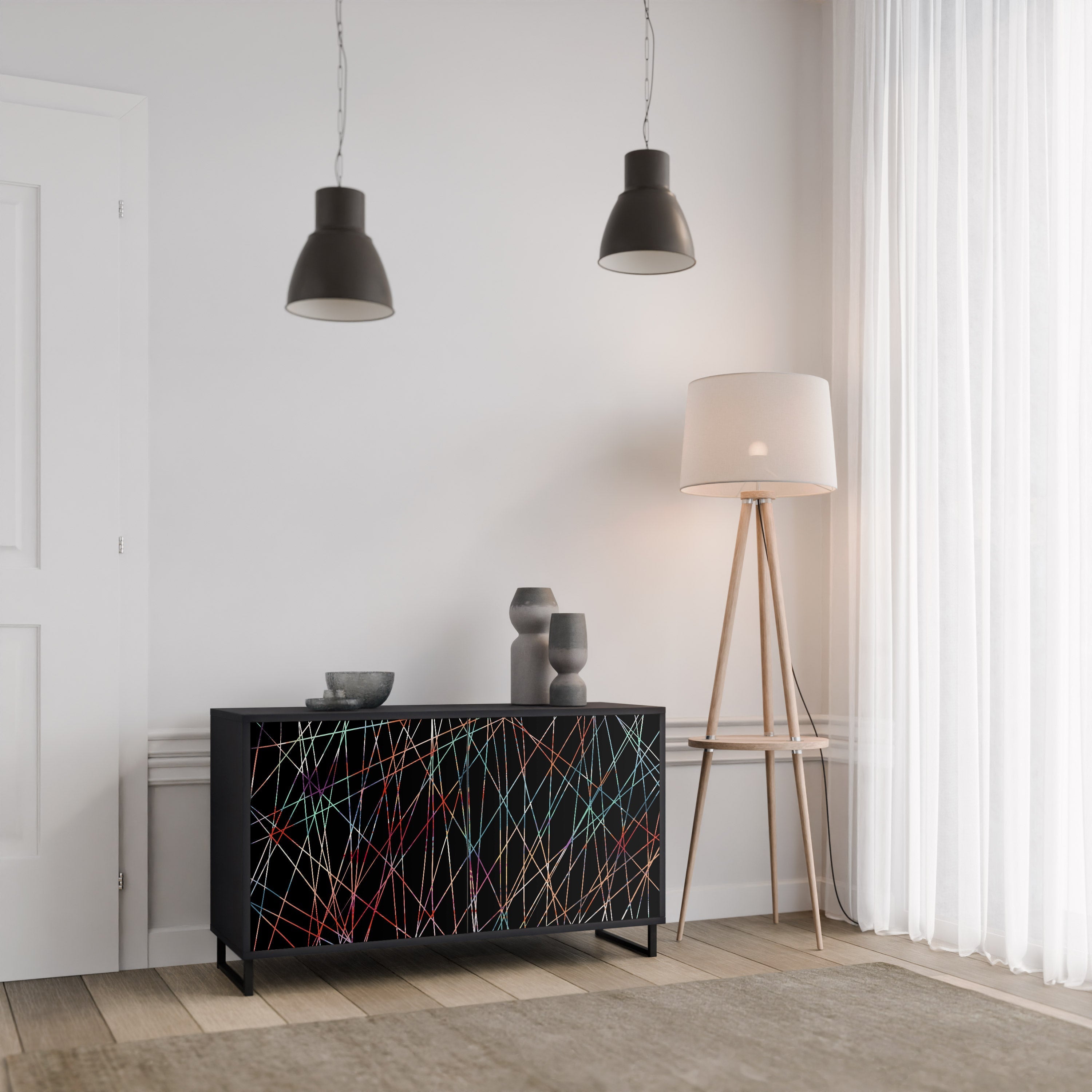 LUMINOUS SNARE Sideboard mit 2 Türen in Schwarz