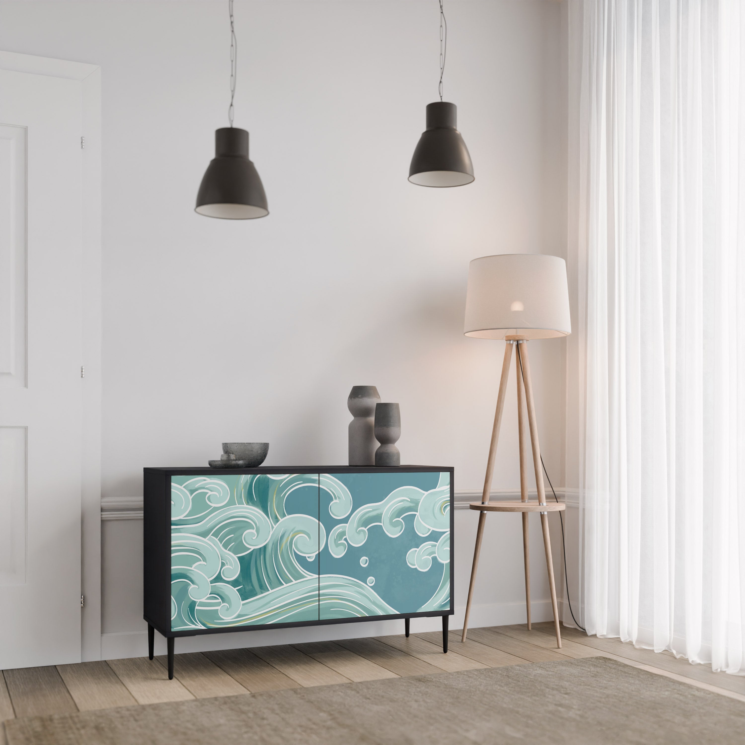 ASIAN SWAY Sideboard mit 2 Türen in Schwarz