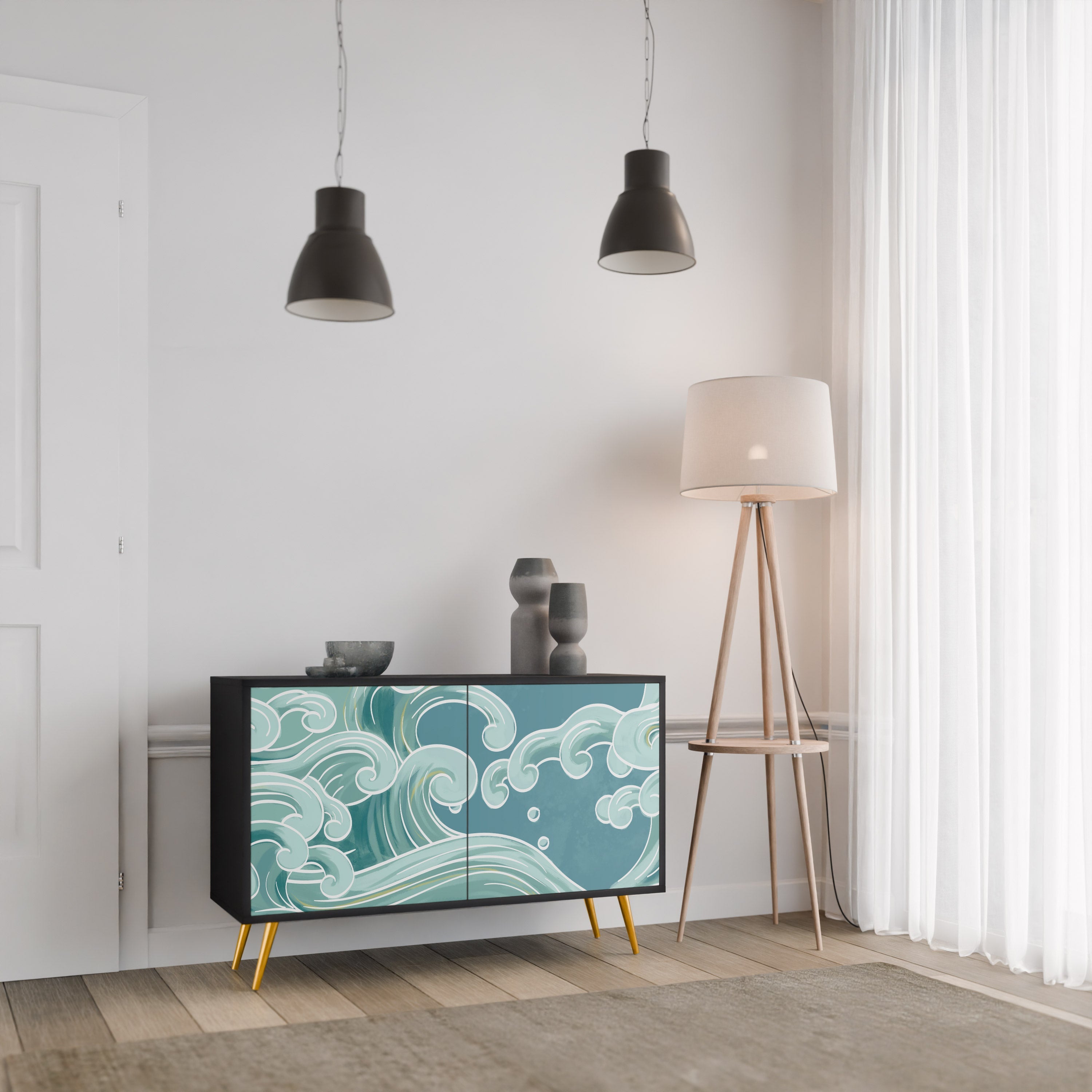 ASIAN SWAY Sideboard mit 2 Türen in Schwarz