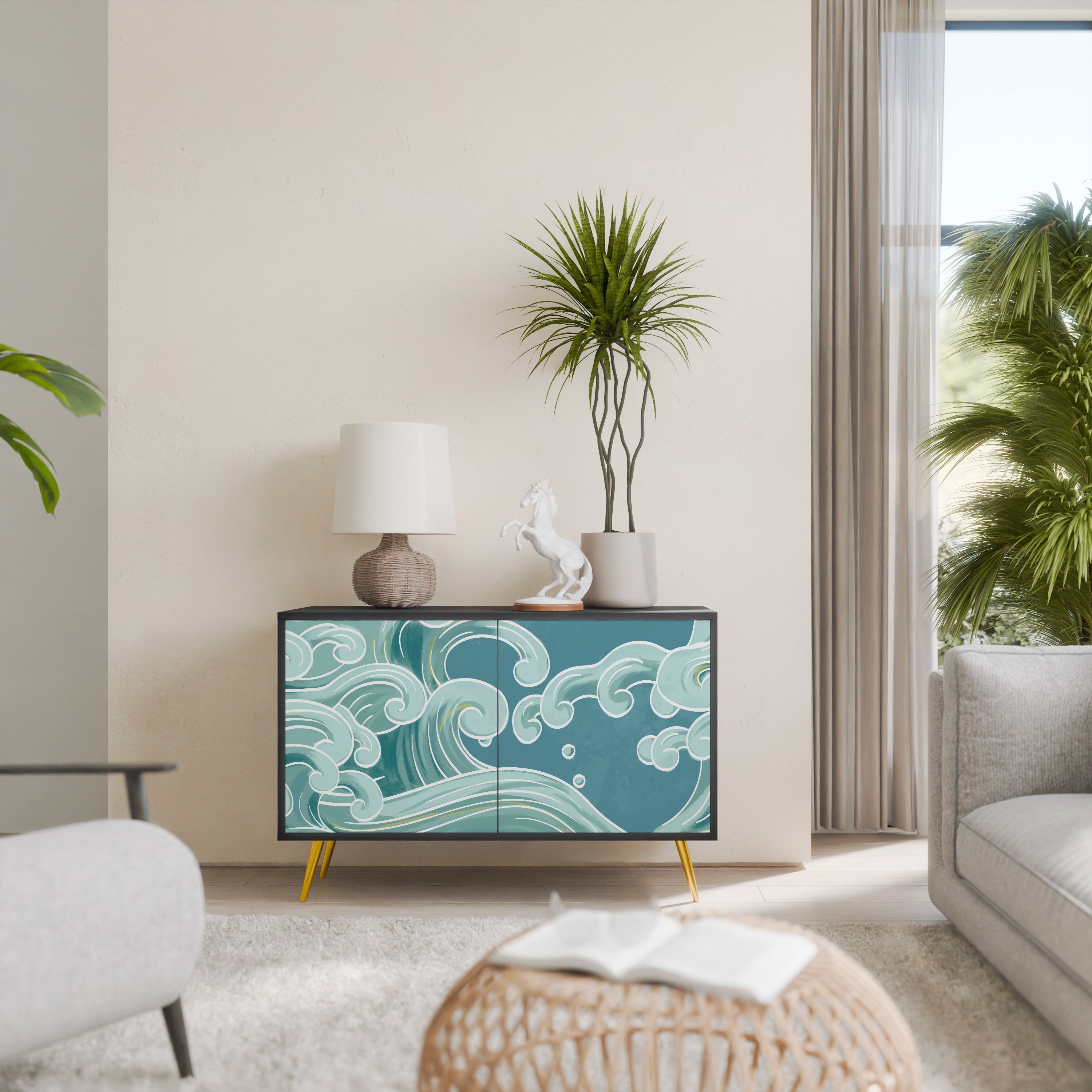 ASIAN SWAY Sideboard mit 2 Türen in Schwarz