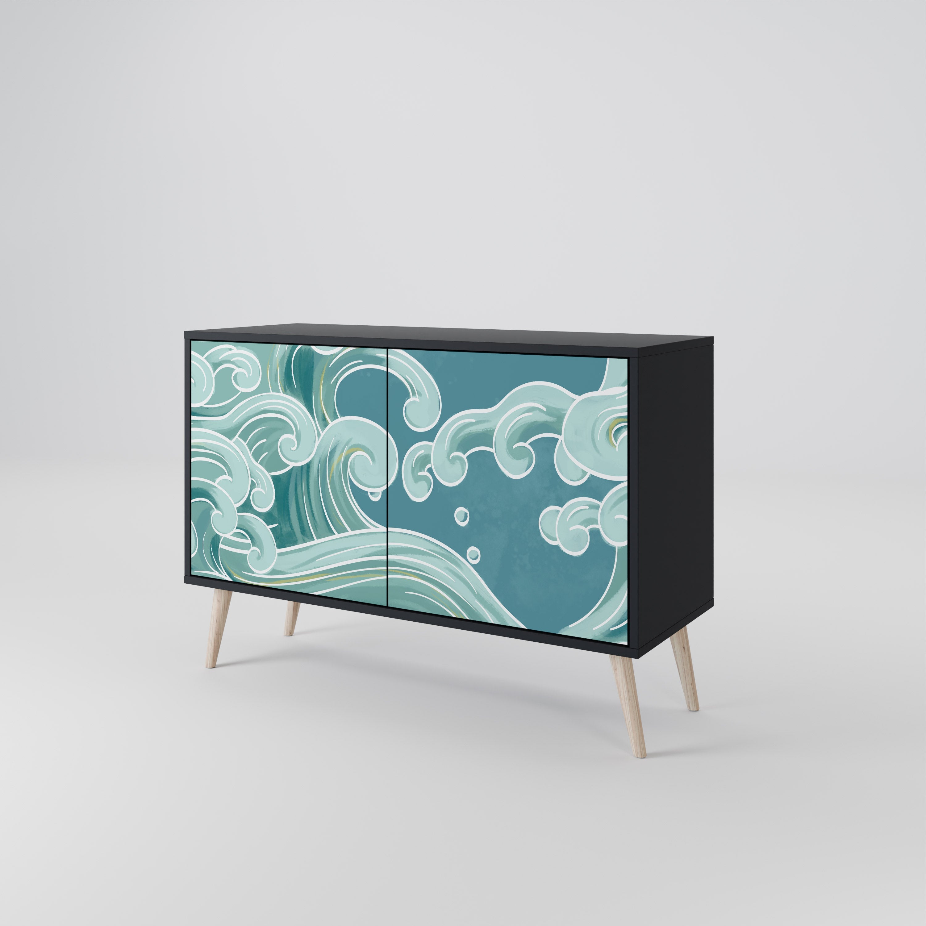 ASIAN SWAY Sideboard mit 2 Türen in Schwarz
