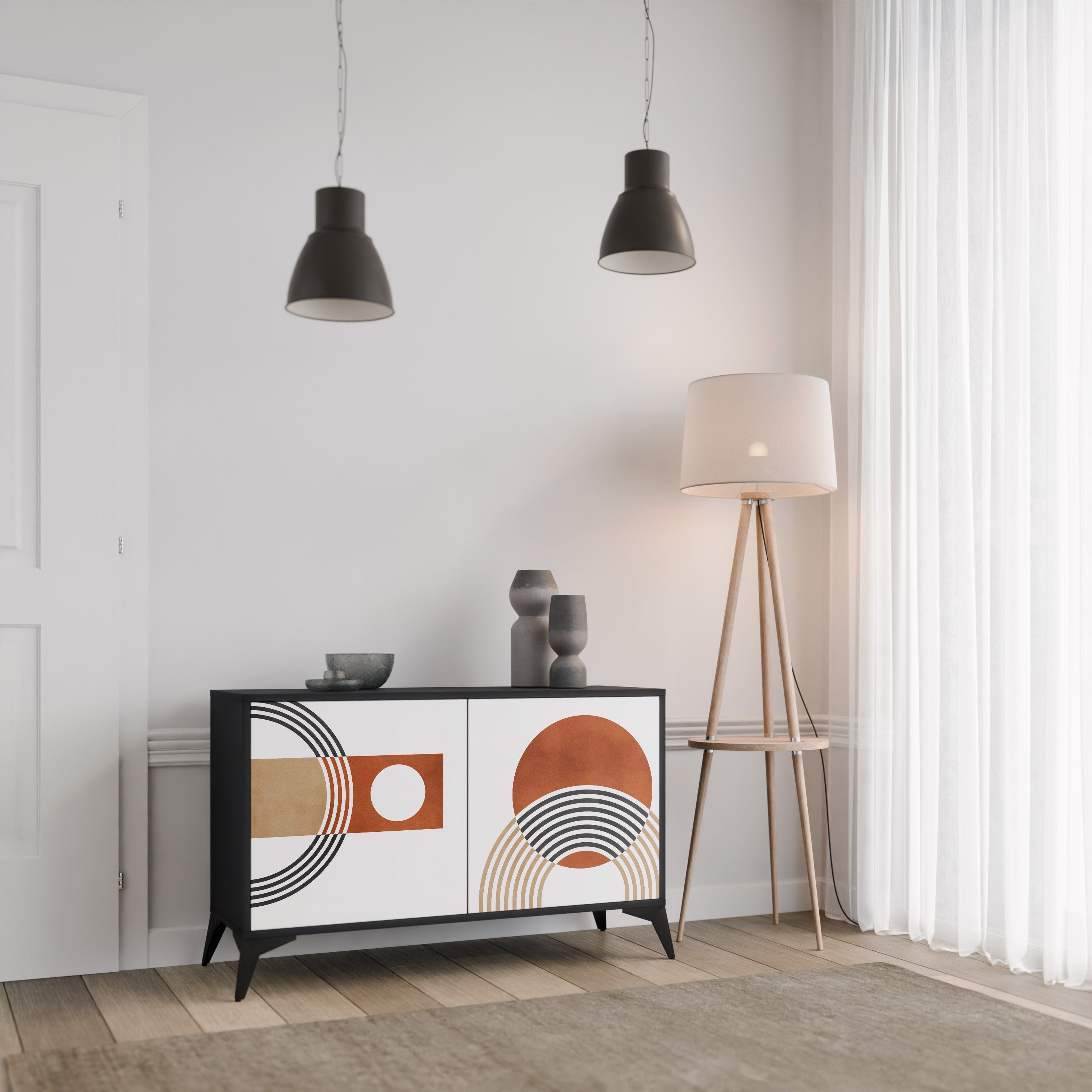 CIRCLE RHYTM Sideboard mit 2 Türen in Schwarz