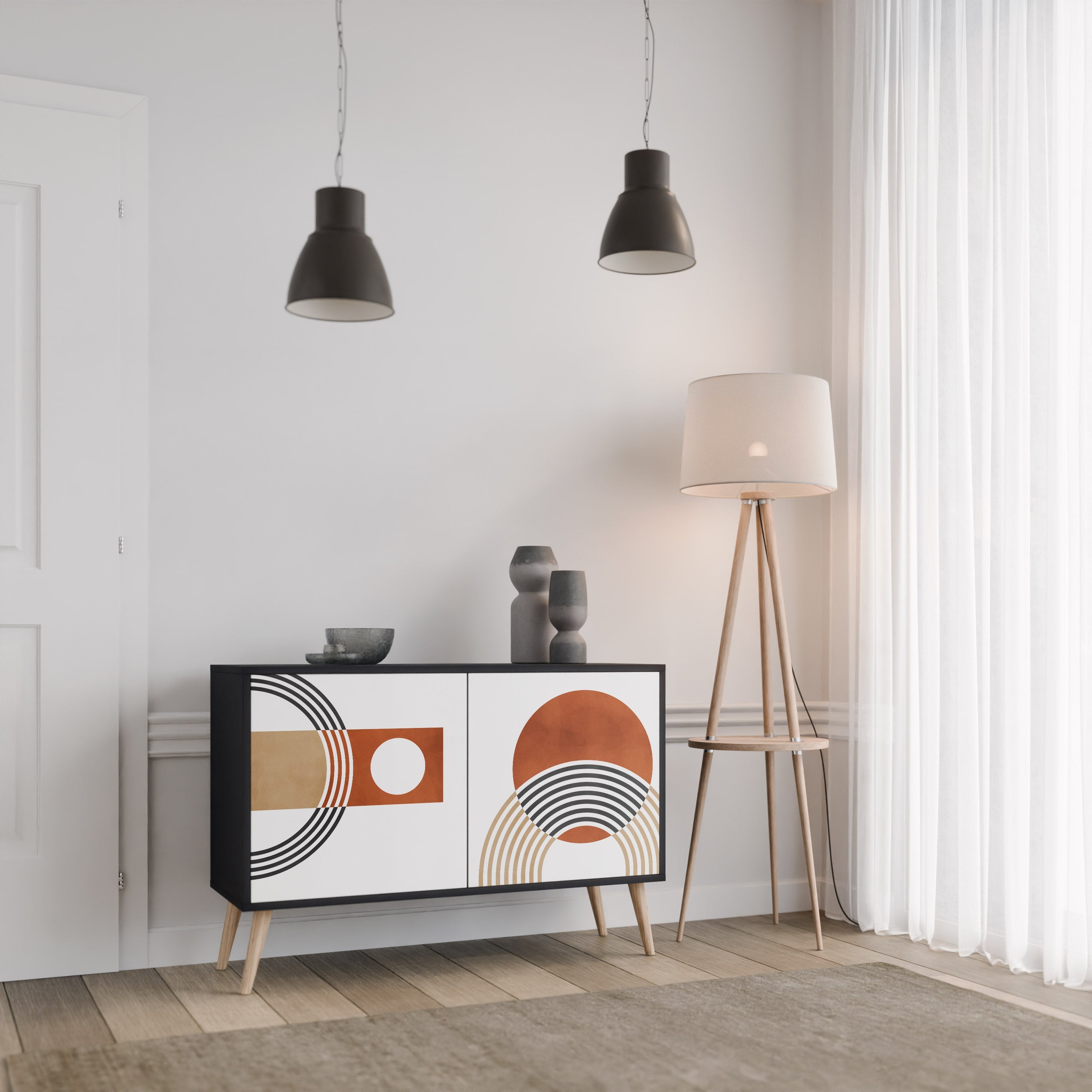 CIRCLE RHYTM Sideboard mit 2 Türen in Schwarz