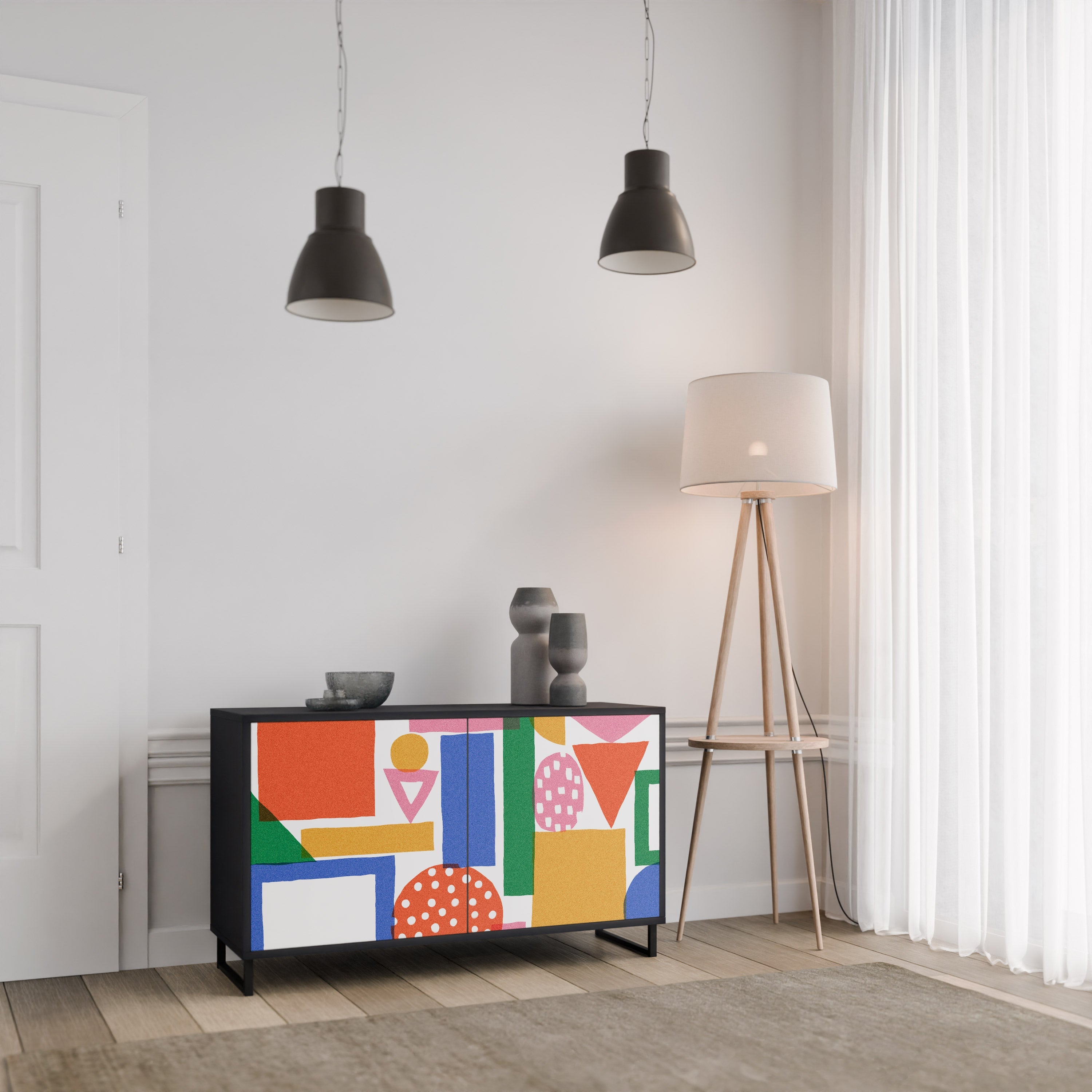 GEOMETRIC GLIMMER Sideboard mit 2 Türen in Schwarz