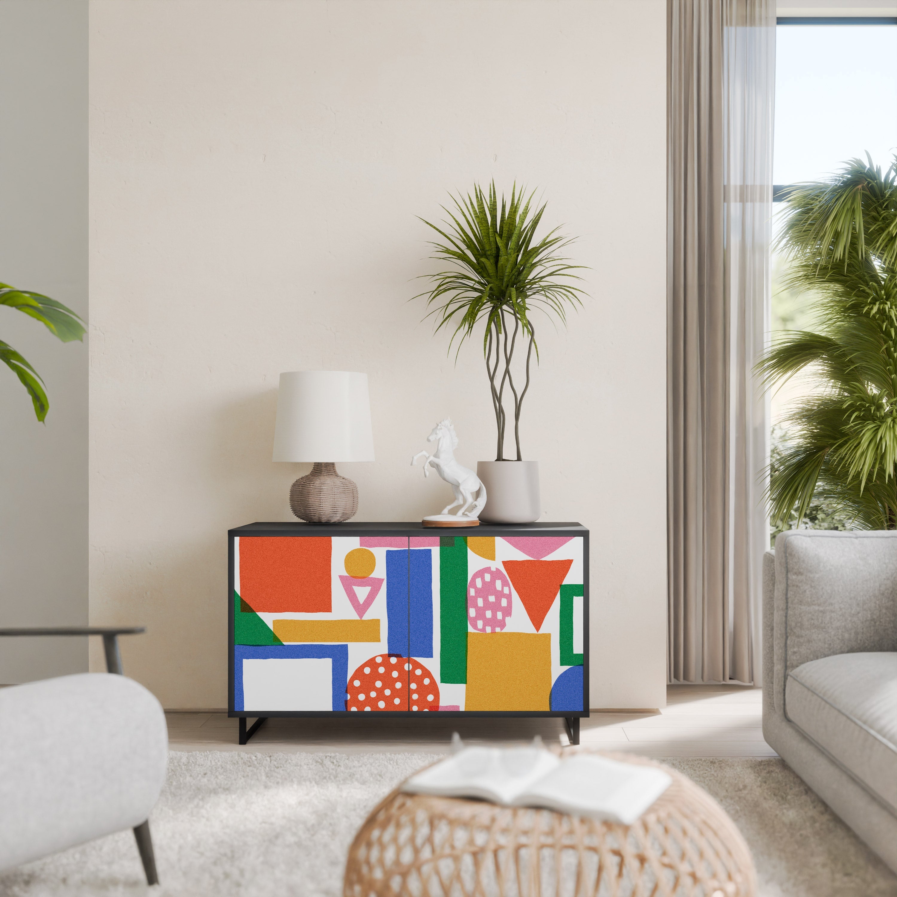 GEOMETRIC GLIMMER Sideboard mit 2 Türen in Schwarz