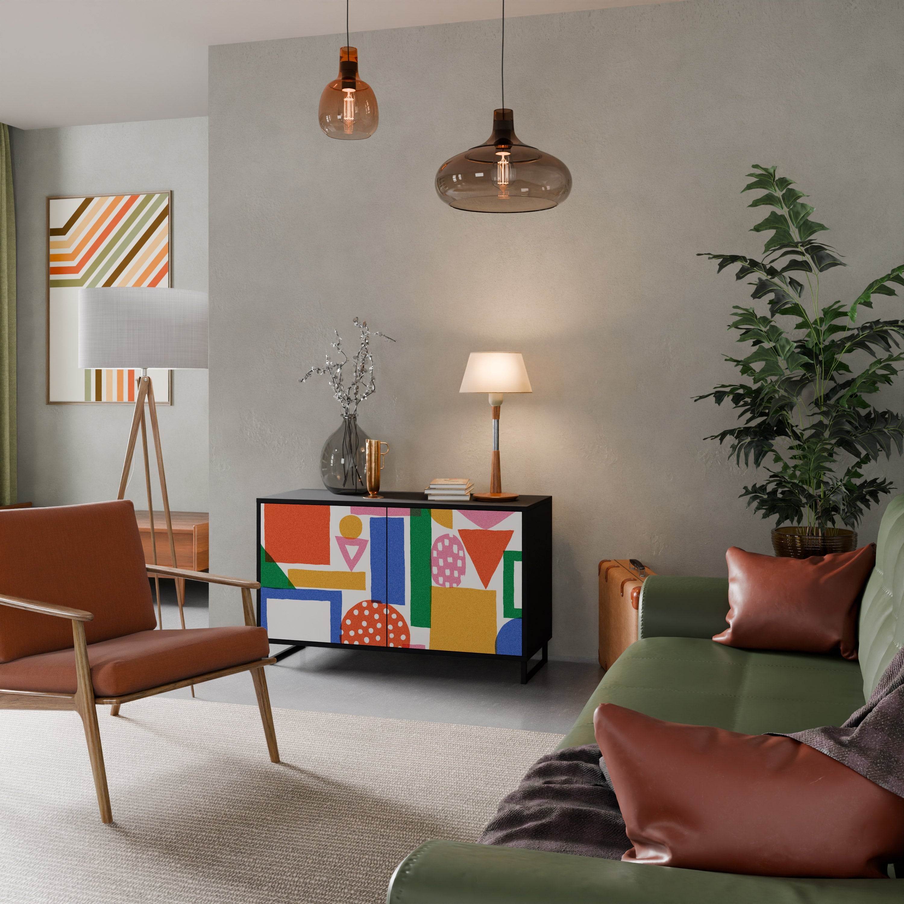 GEOMETRIC GLIMMER Sideboard mit 2 Türen in Schwarz