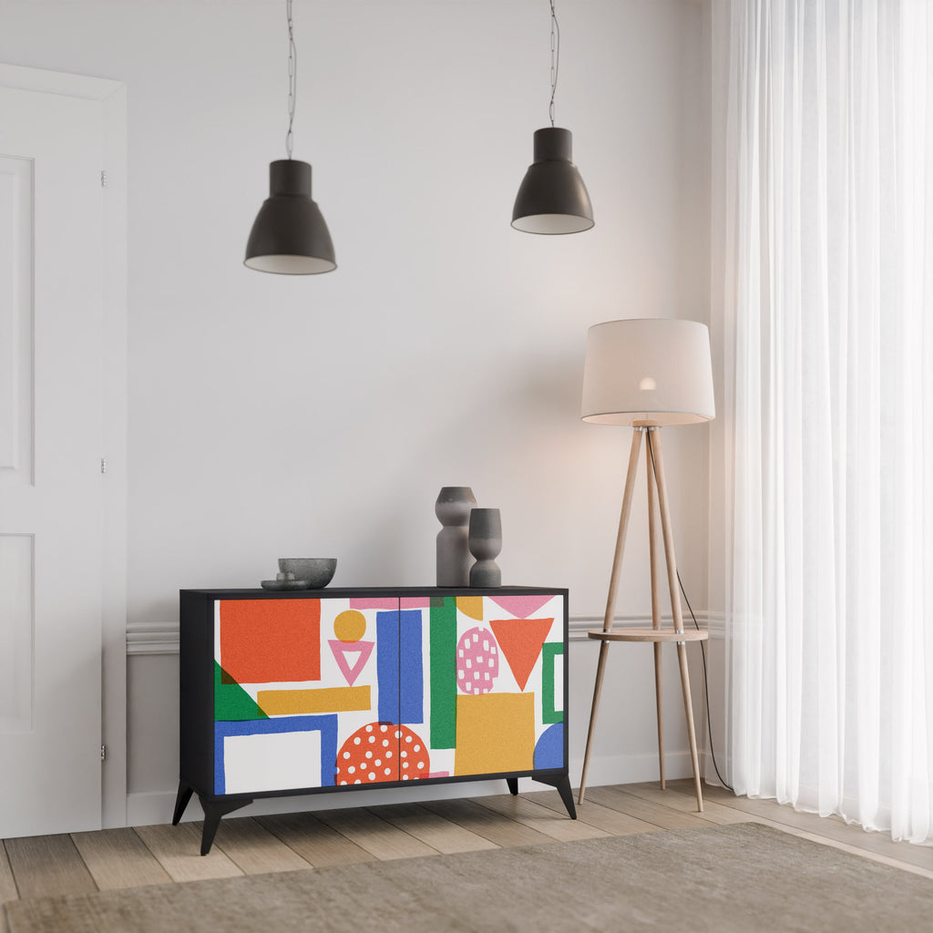 GEOMETRIC GLIMMER Sideboard mit 2 Türen in Schwarz