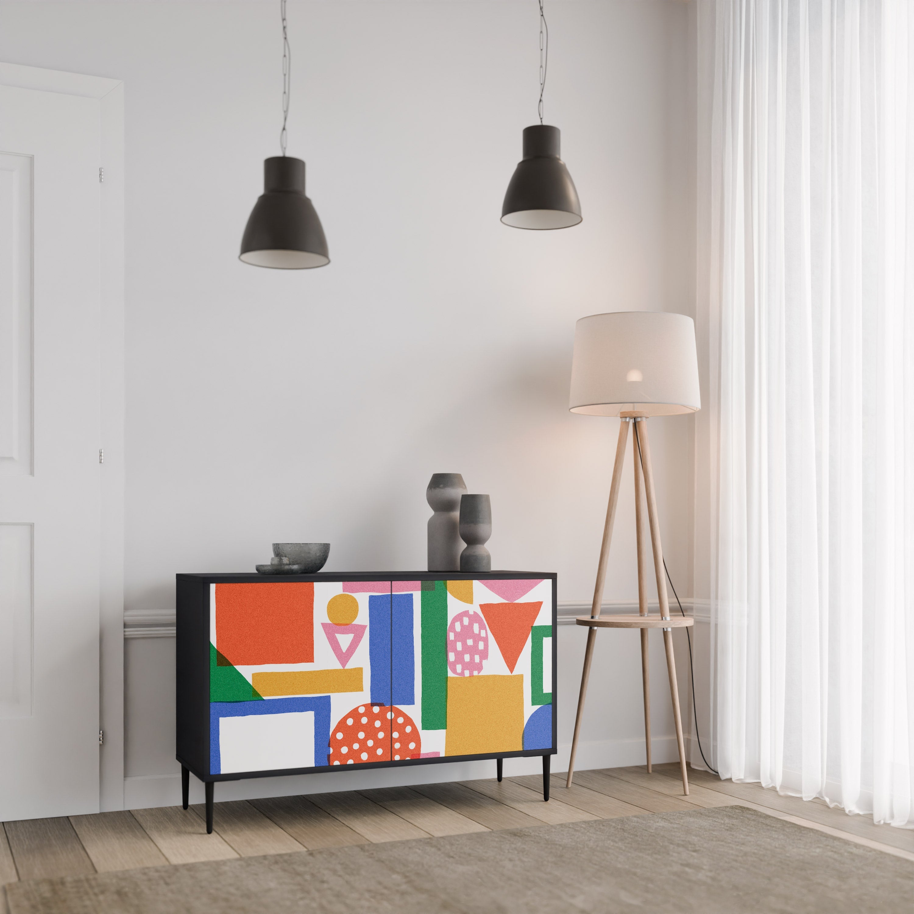GEOMETRIC GLIMMER Sideboard mit 2 Türen in Schwarz