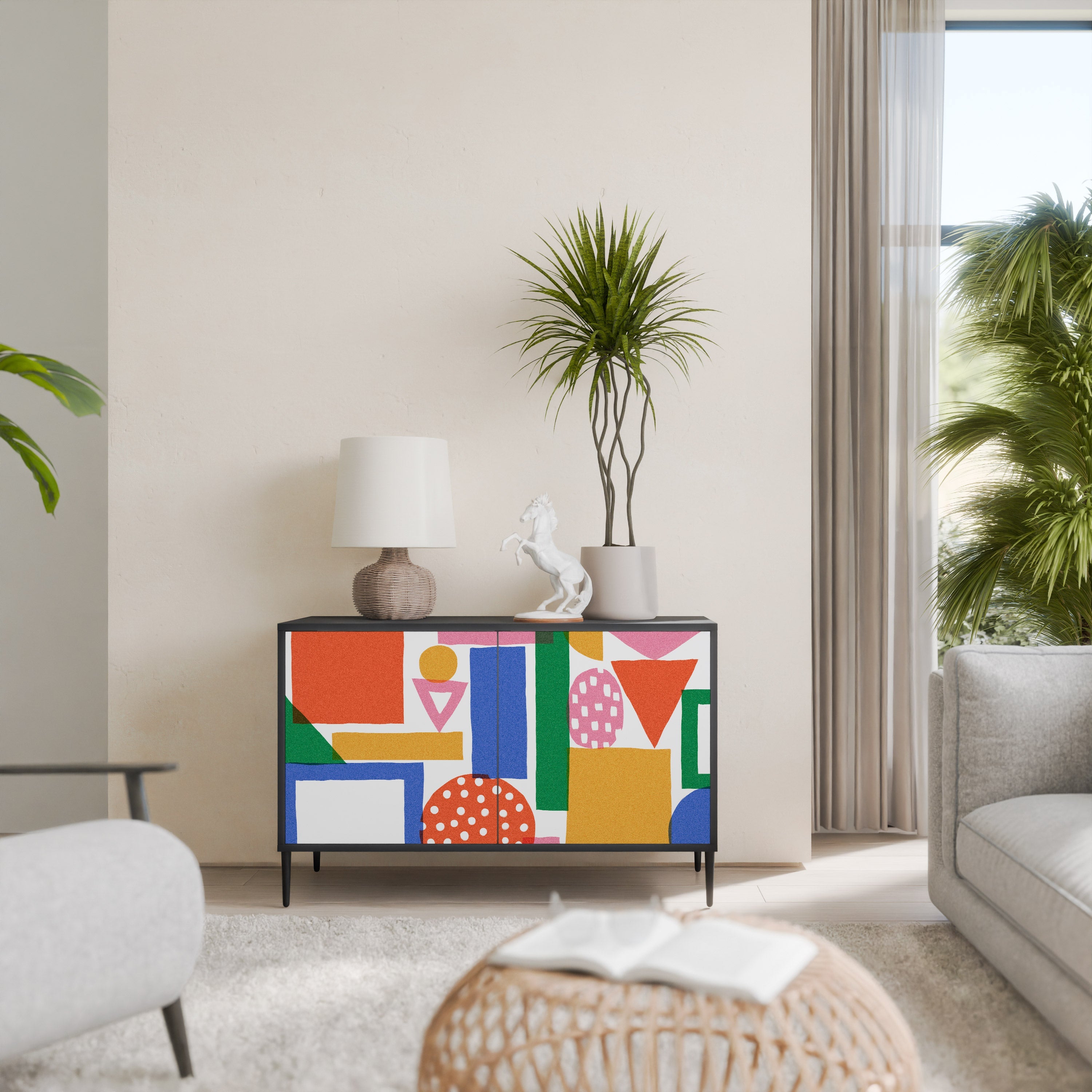 GEOMETRIC GLIMMER Sideboard mit 2 Türen in Schwarz