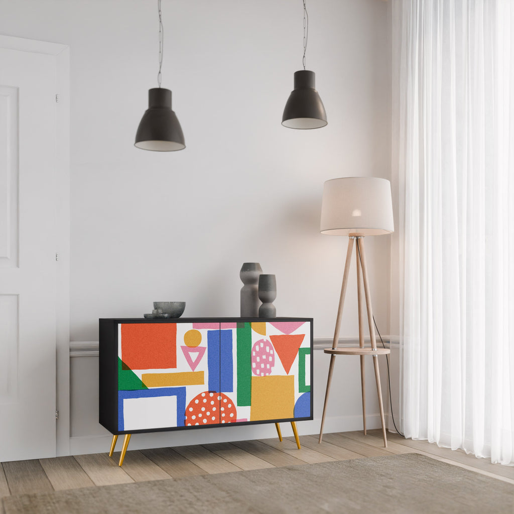 GEOMETRIC GLIMMER Sideboard mit 2 Türen in Schwarz