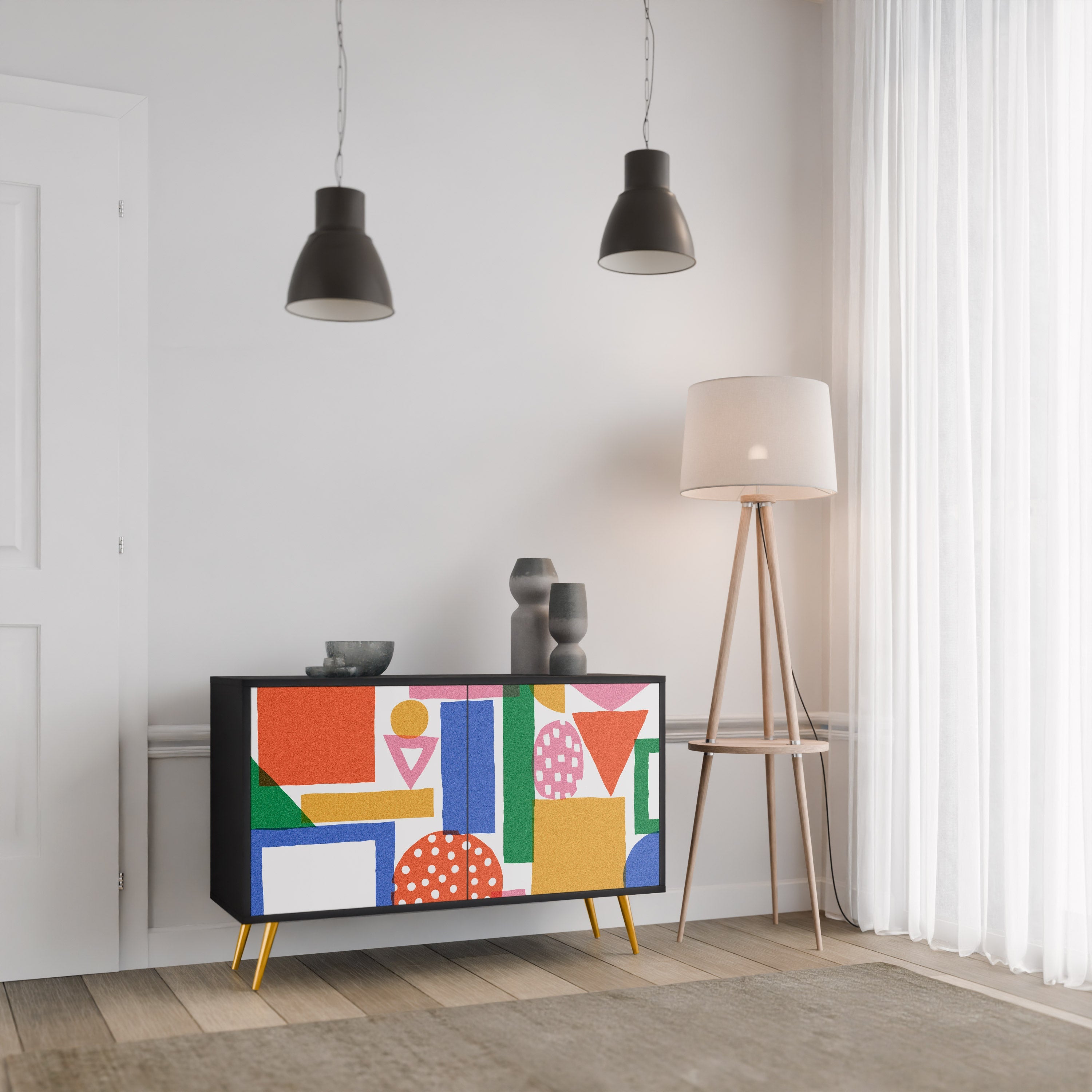 GEOMETRIC GLIMMER Sideboard mit 2 Türen in Schwarz