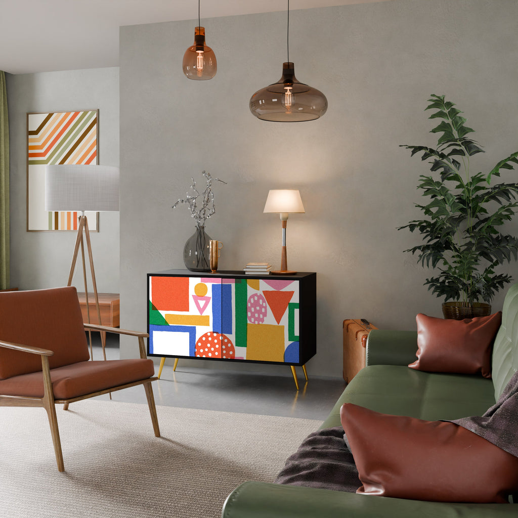 GEOMETRIC GLIMMER Sideboard mit 2 Türen in Schwarz