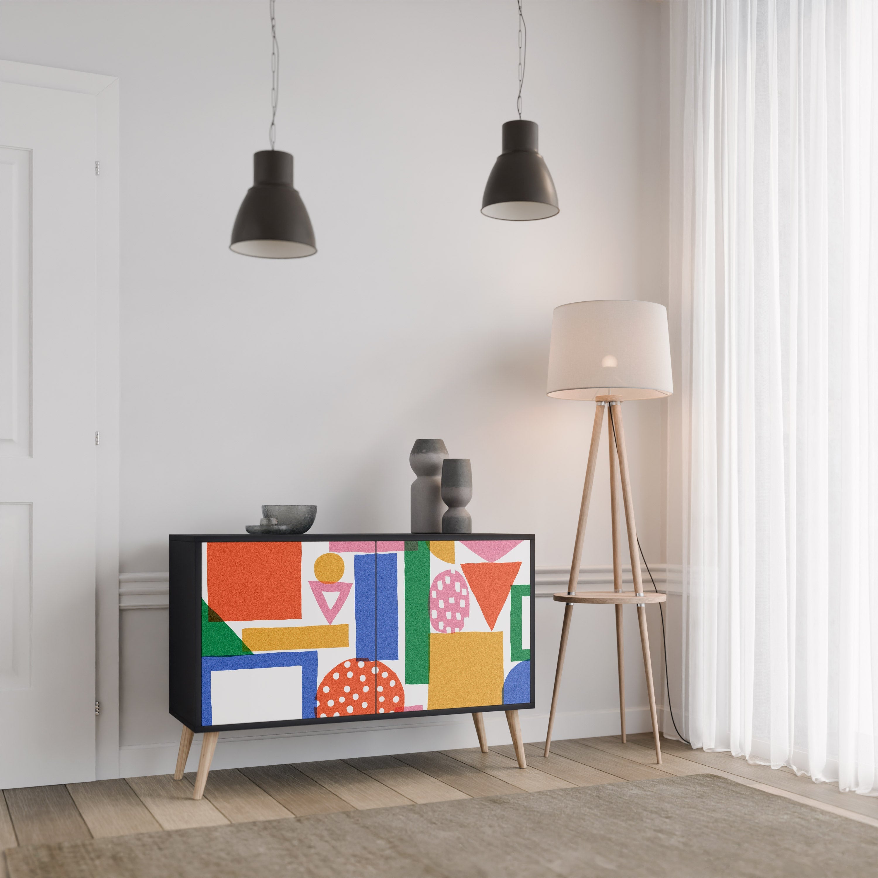 GEOMETRIC GLIMMER Sideboard mit 2 Türen in Schwarz