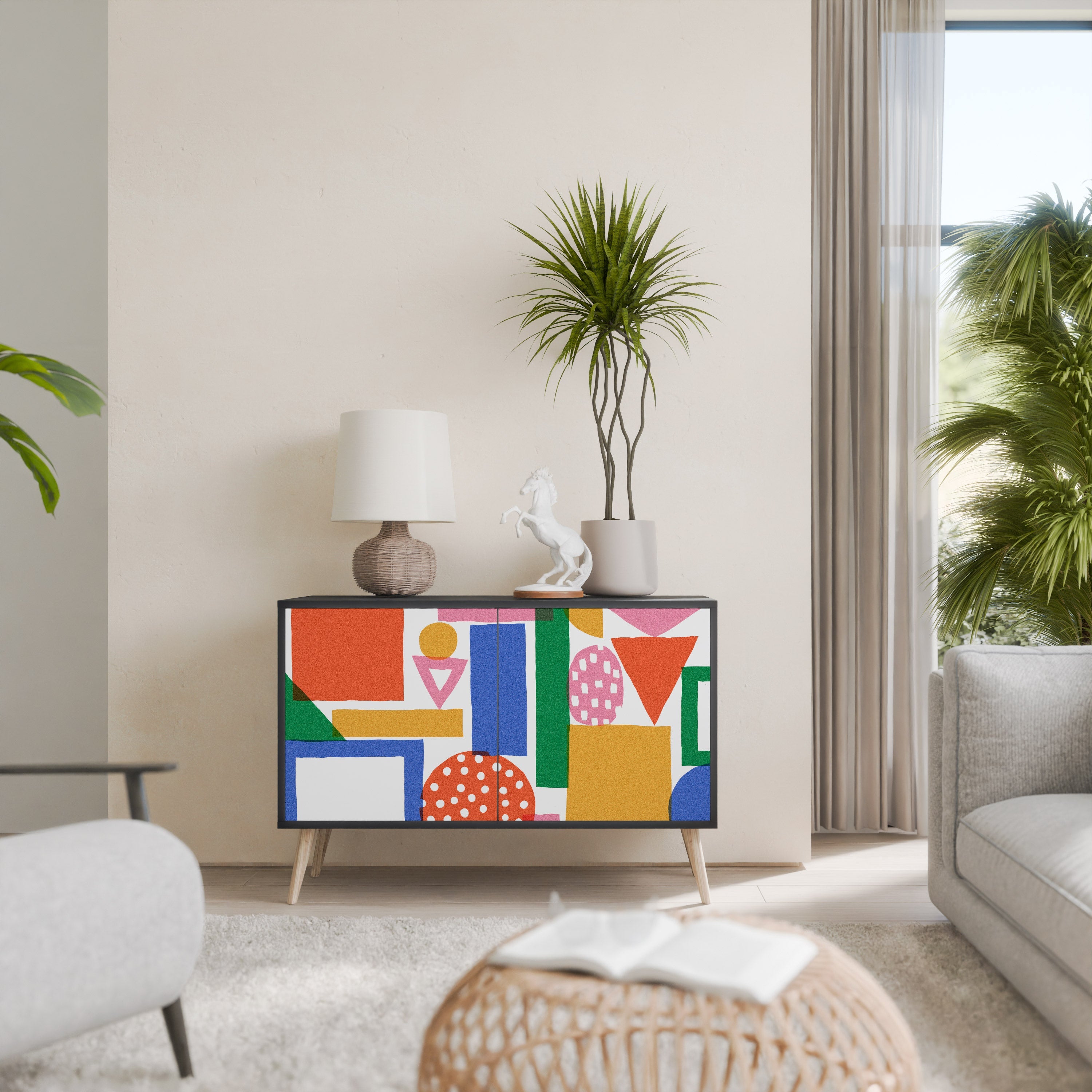 GEOMETRIC GLIMMER Sideboard mit 2 Türen in Schwarz
