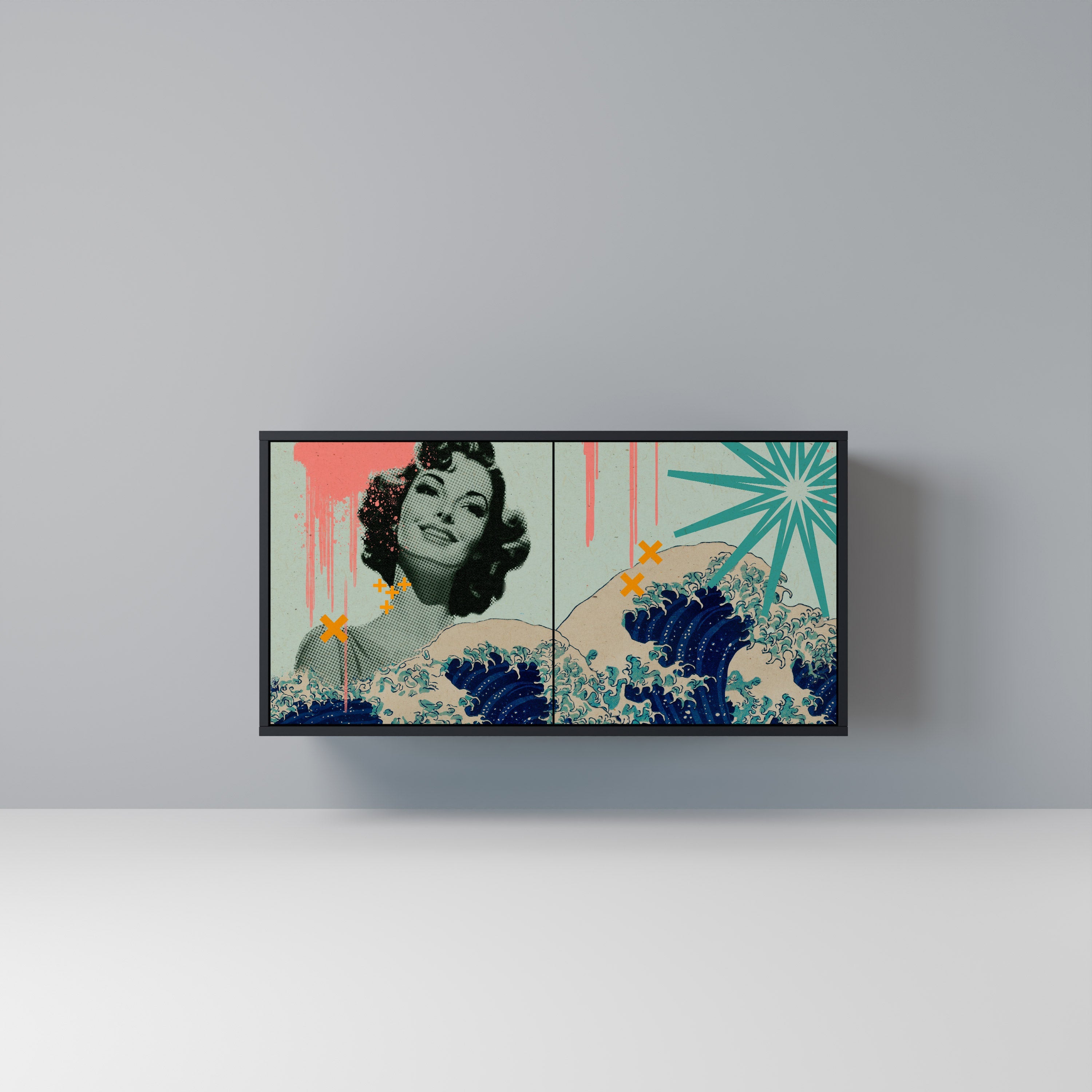 KANAGAWA BEAUTY Sideboard mit 2 Türen in Schwarz