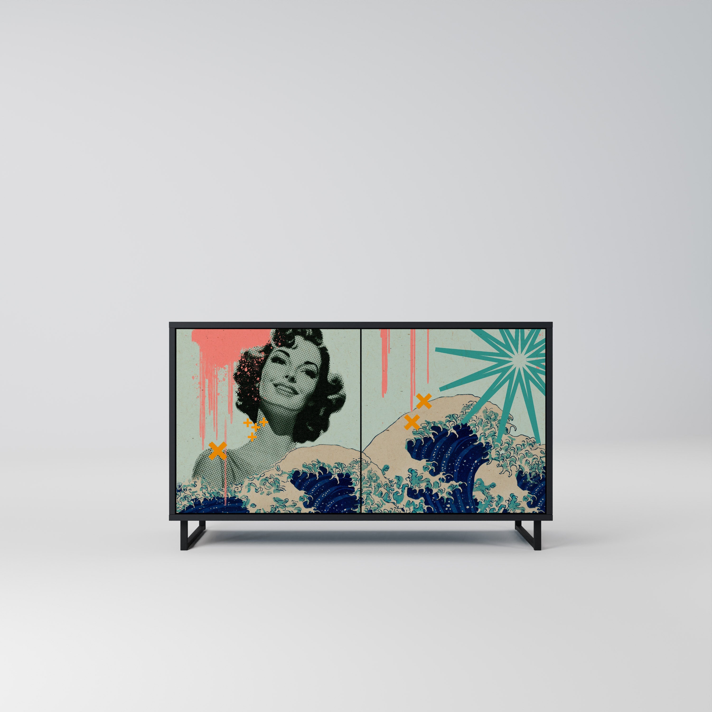 KANAGAWA BEAUTY Sideboard mit 2 Türen in Schwarz