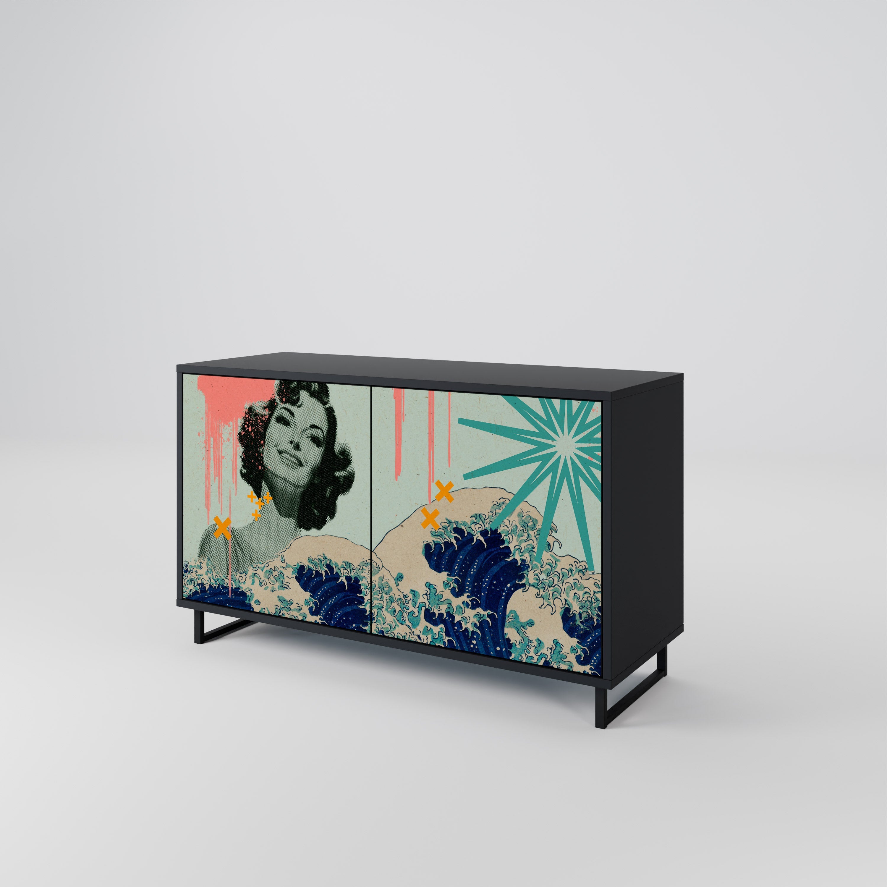 KANAGAWA BEAUTY Sideboard mit 2 Türen in Schwarz