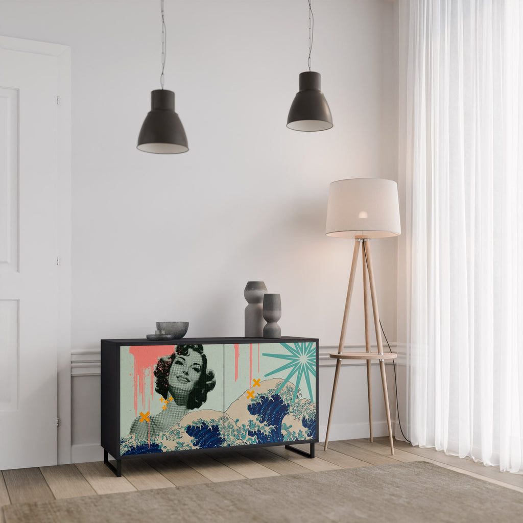 KANAGAWA BEAUTY Sideboard mit 2 Türen in Schwarz