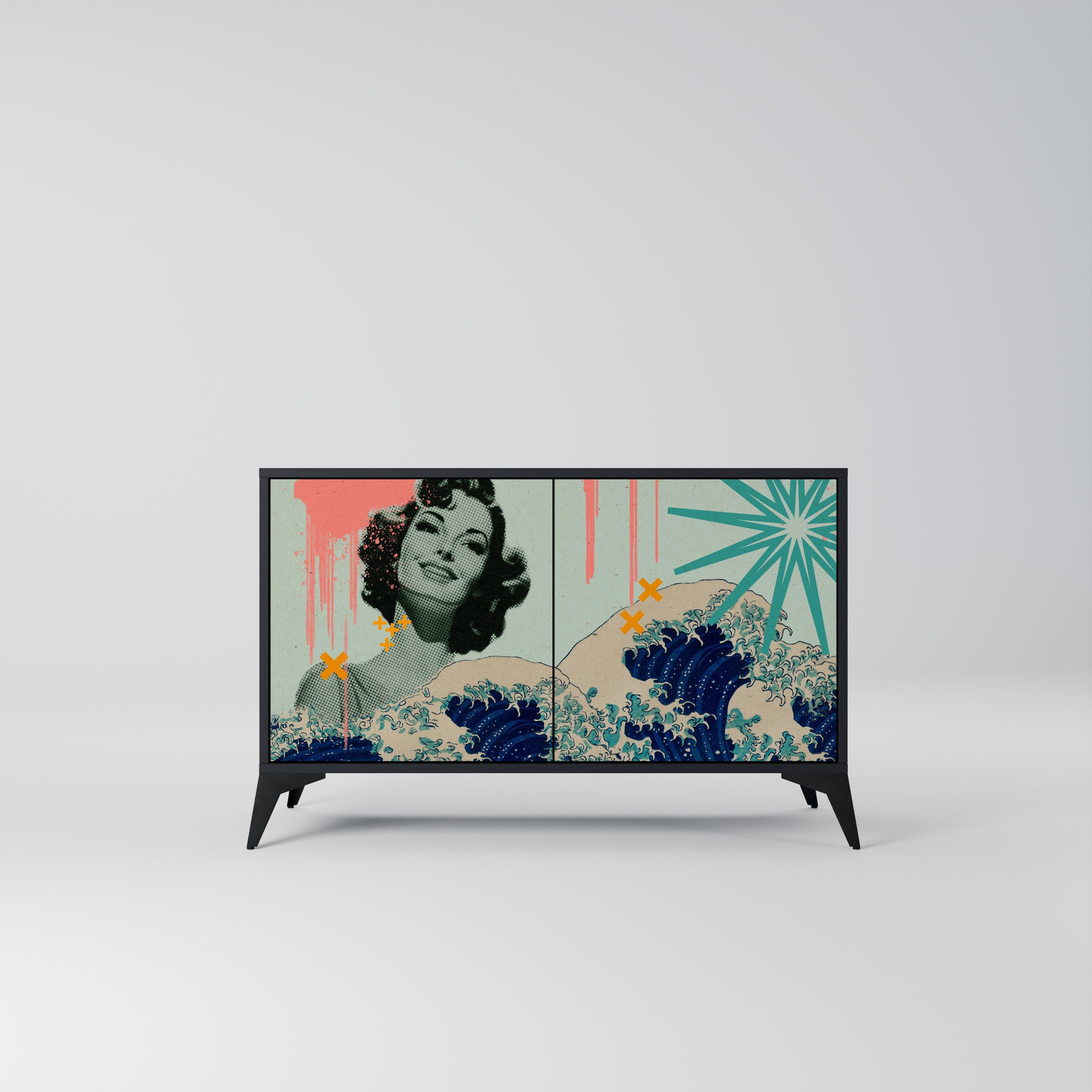 KANAGAWA BEAUTY Sideboard mit 2 Türen in Schwarz