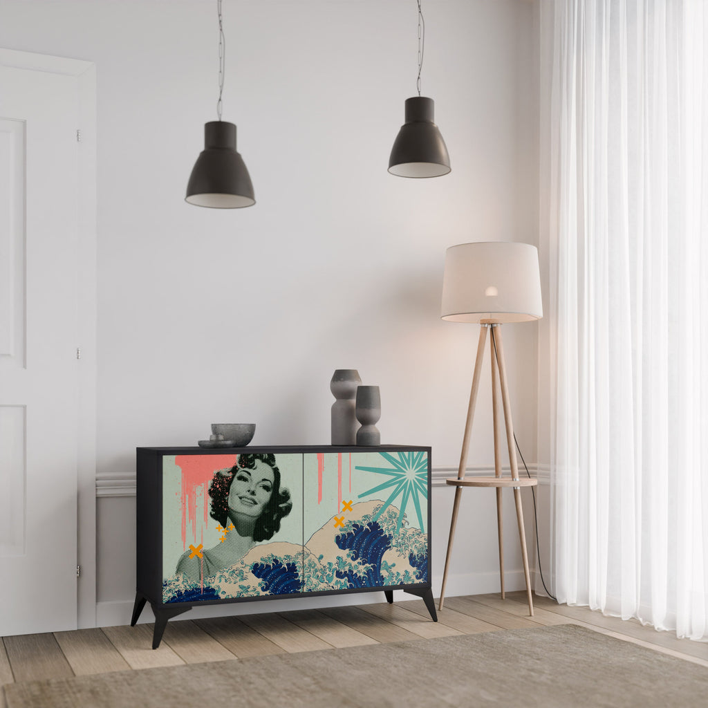 KANAGAWA BEAUTY Sideboard mit 2 Türen in Schwarz