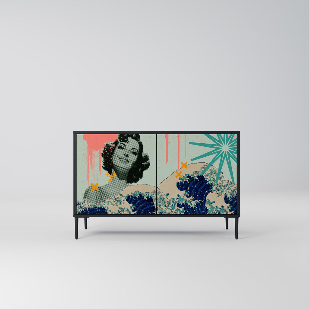 KANAGAWA BEAUTY Sideboard mit 2 Türen in Schwarz