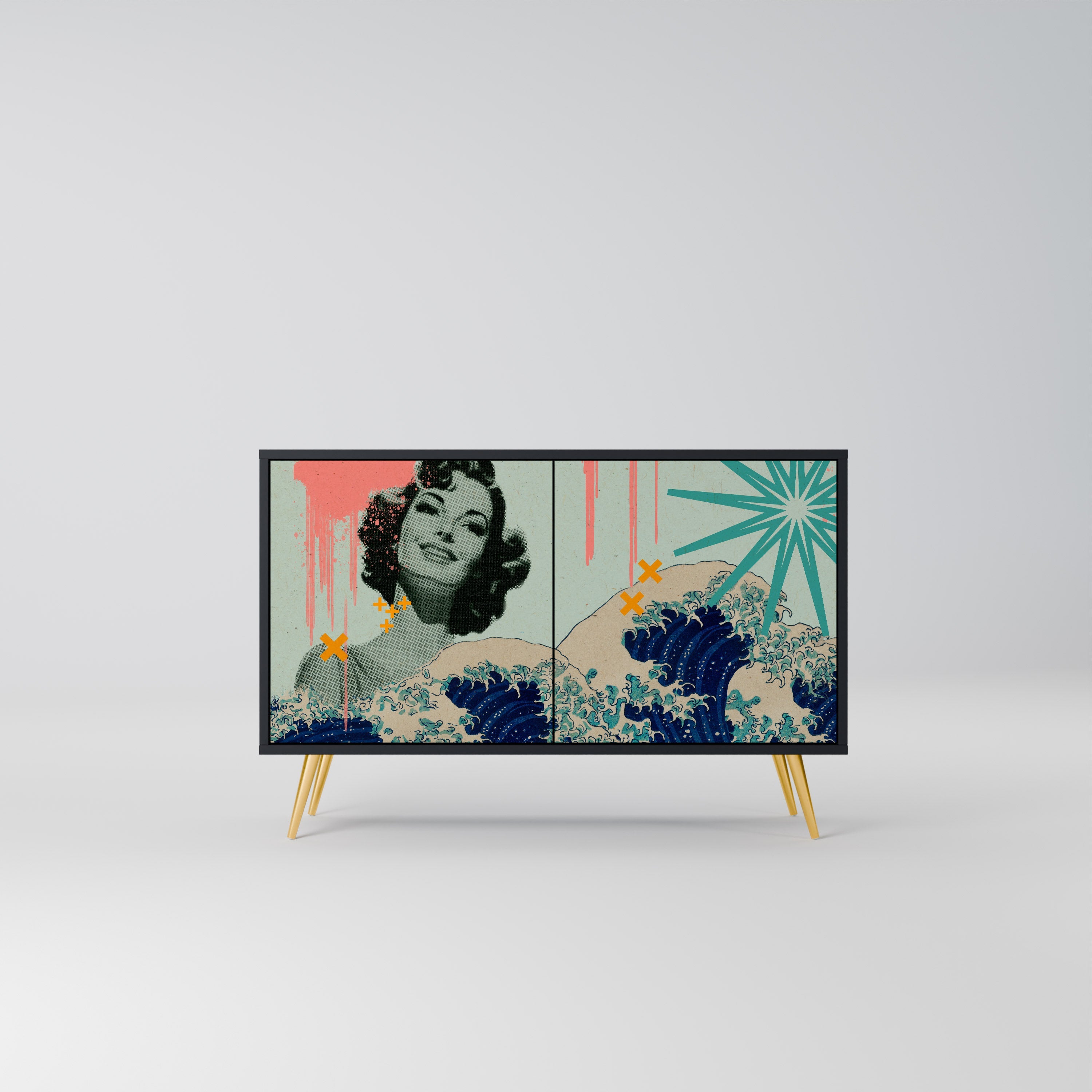 KANAGAWA BEAUTY Sideboard mit 2 Türen in Schwarz