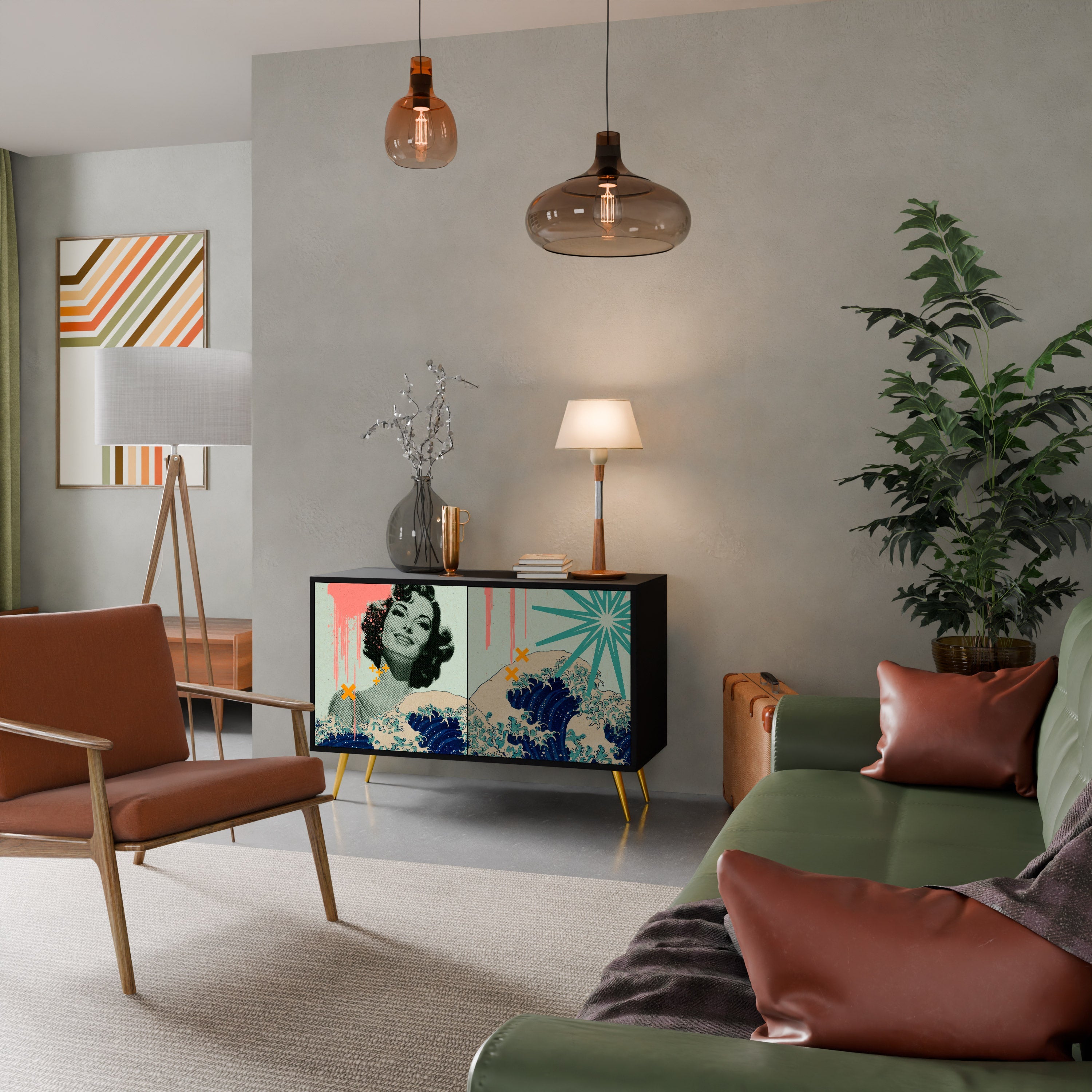 KANAGAWA BEAUTY Sideboard mit 2 Türen in Schwarz