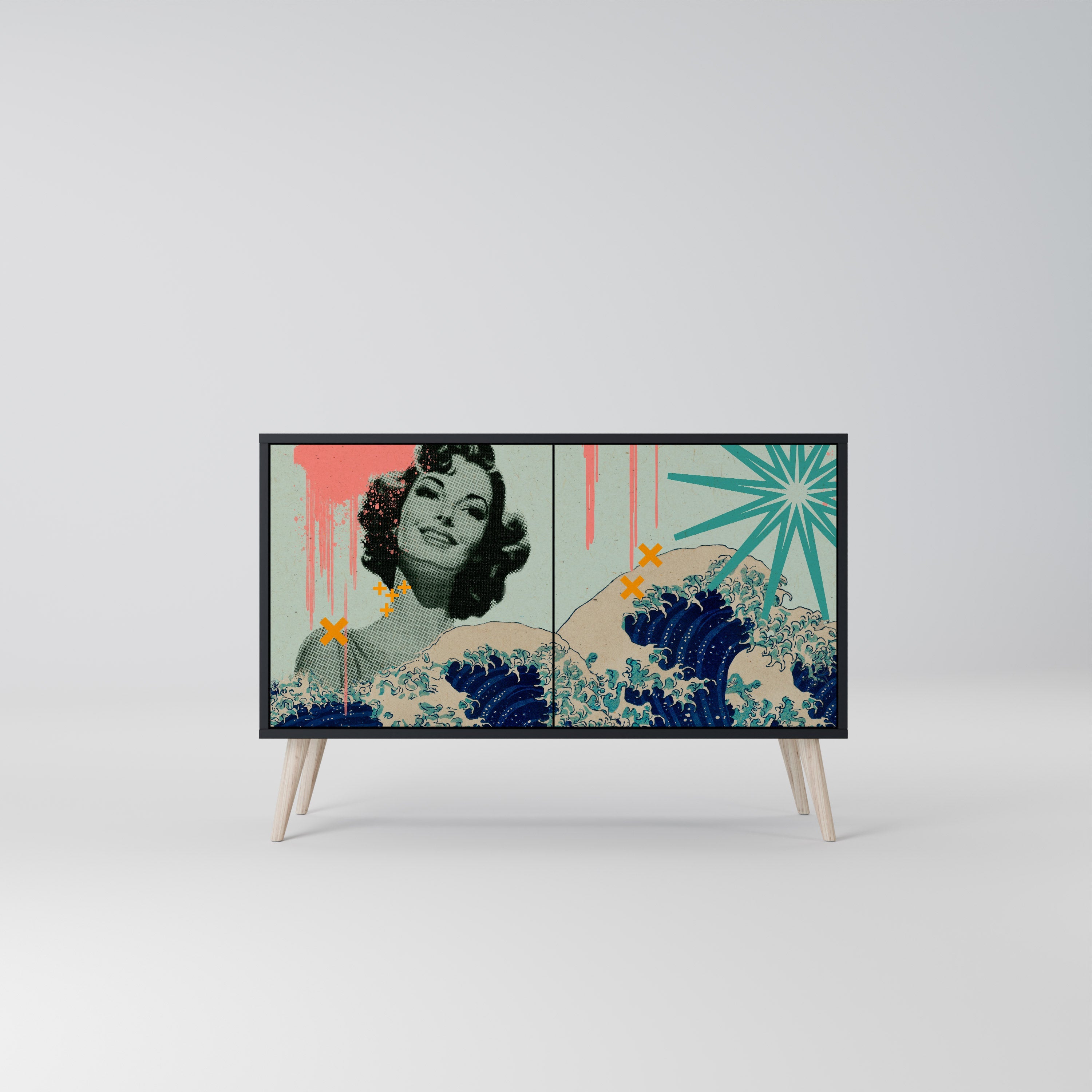 KANAGAWA BEAUTY Sideboard mit 2 Türen in Schwarz