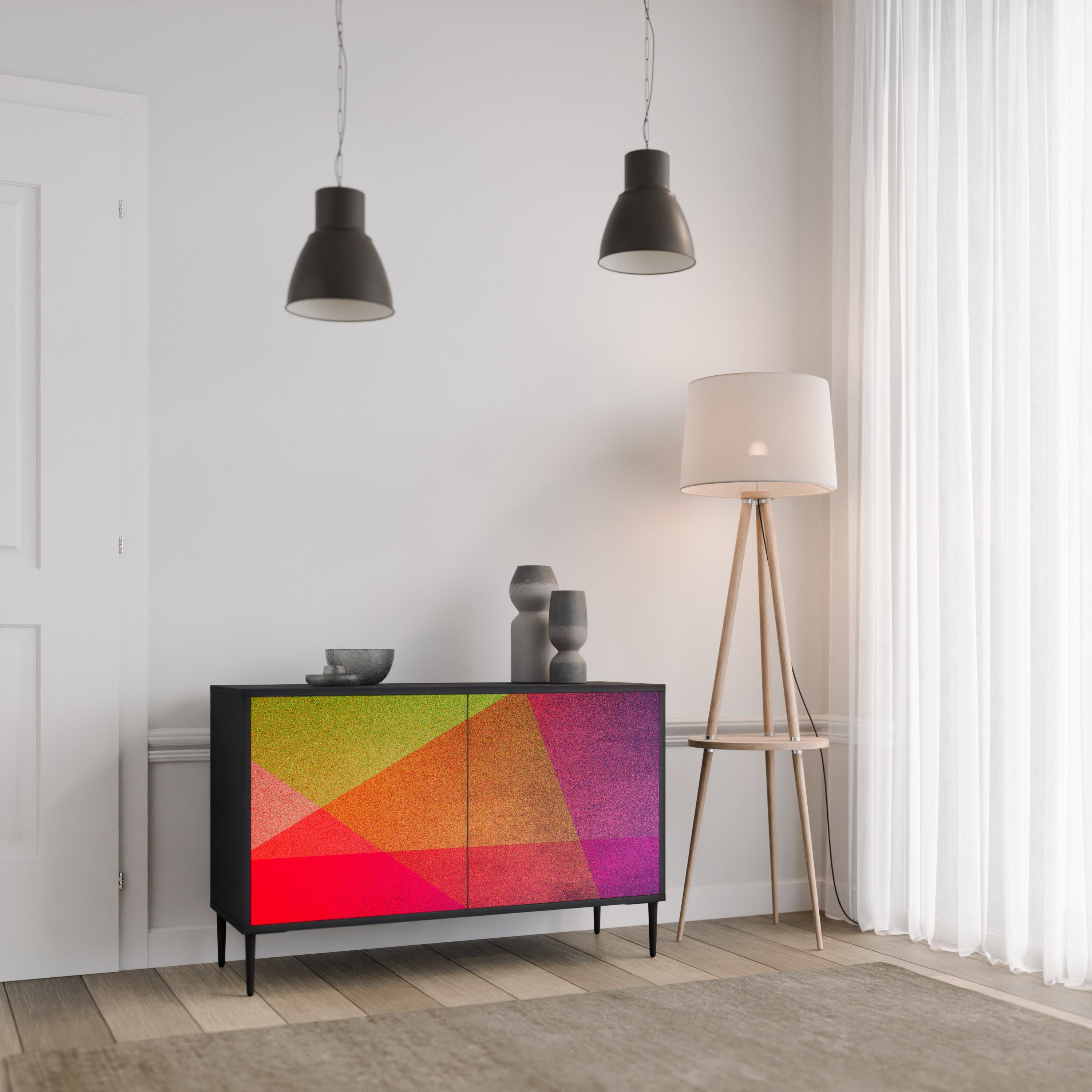 VIVID GEOMETRY Sideboard mit 2 Türen in Schwarz
