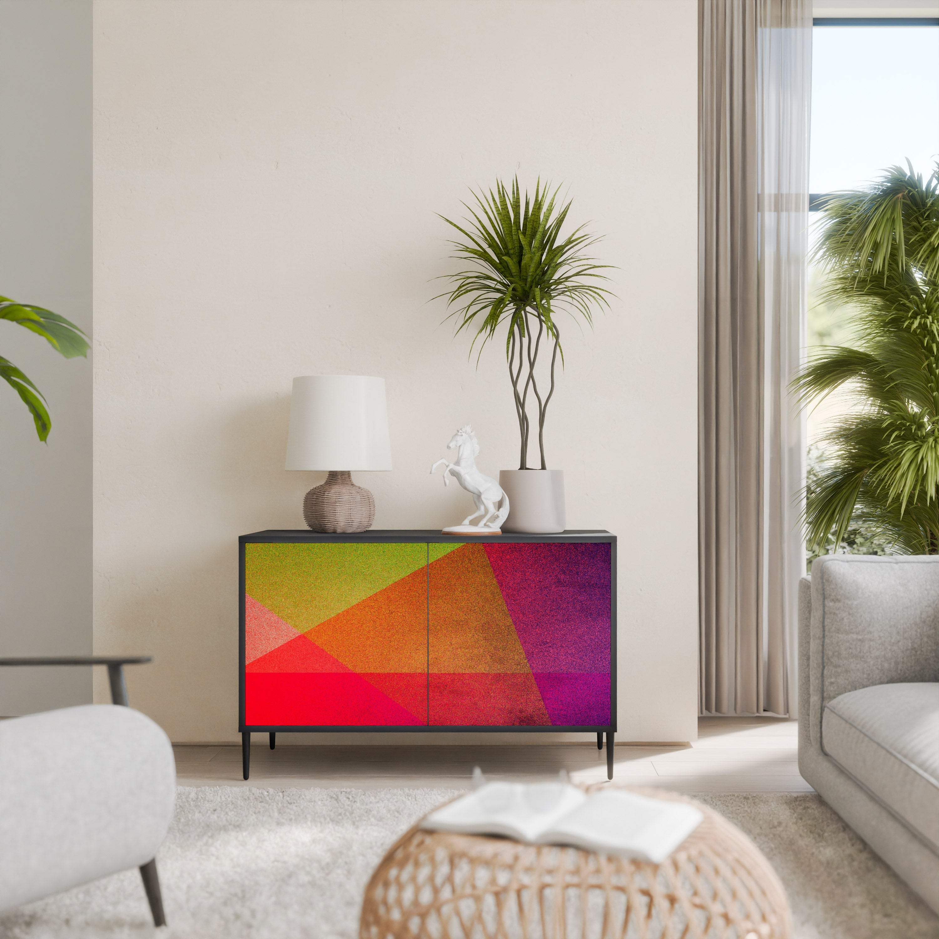 VIVID GEOMETRY Sideboard mit 2 Türen in Schwarz