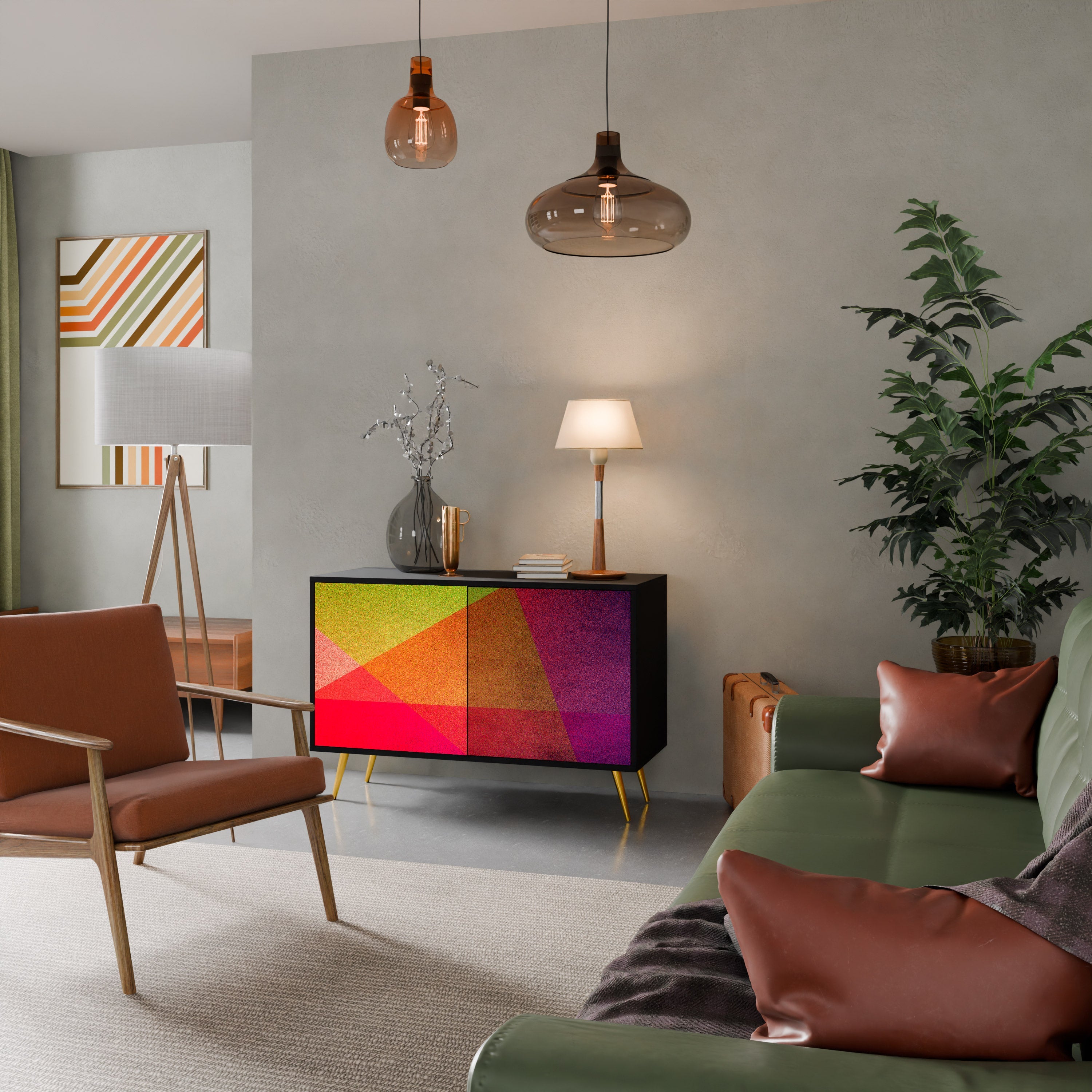 VIVID GEOMETRY Sideboard mit 2 Türen in Schwarz
